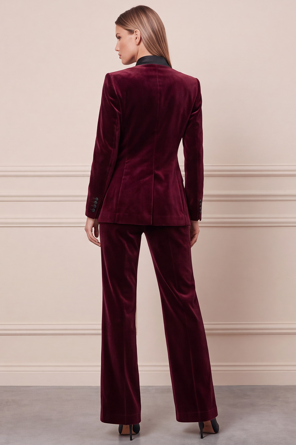 Velvet Dark Green Two Piece Single Breasted High Neck Business Suits
