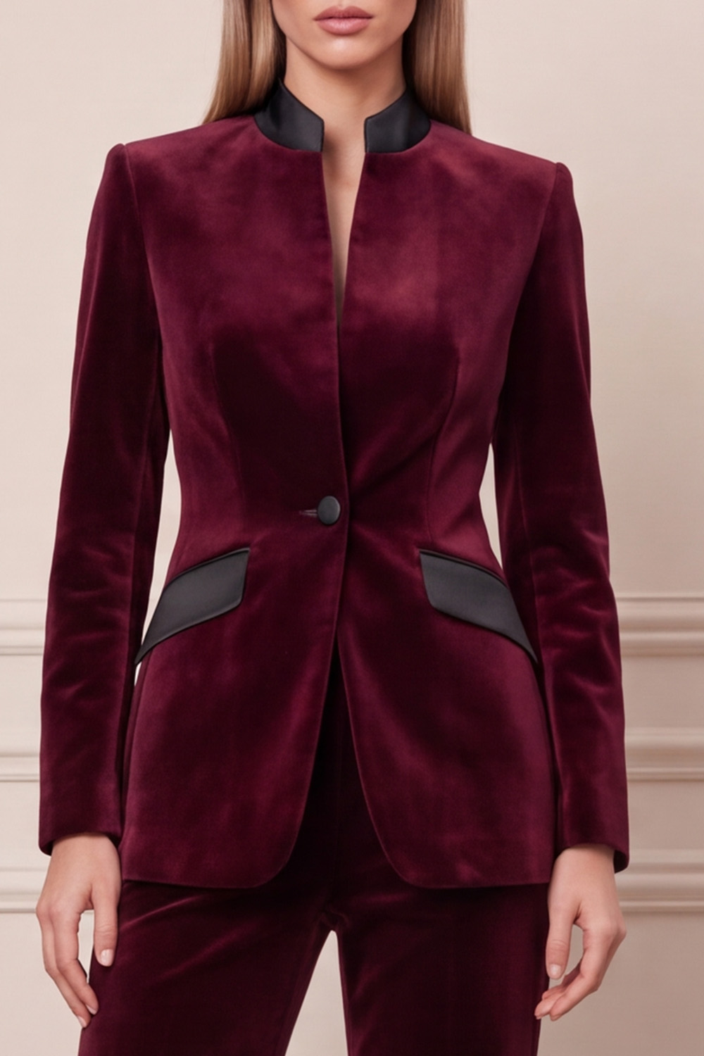 Velvet Dark Green Two Piece Single Breasted High Neck Business Suits