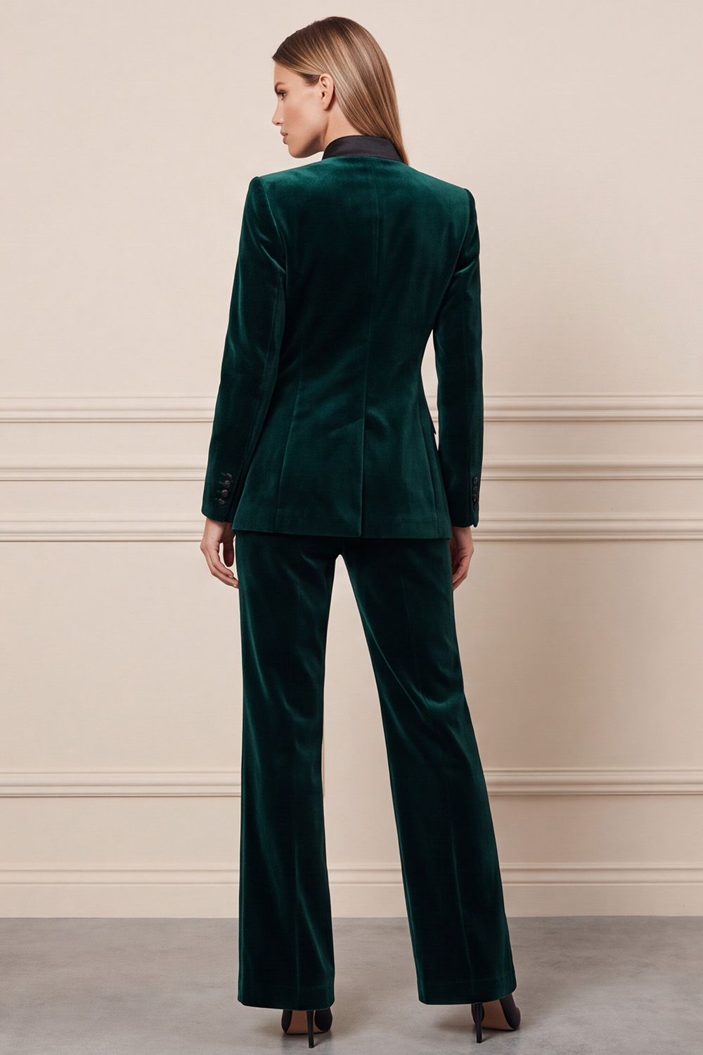 Velvet Dark Green Two Piece Single Breasted High Neck Business Suits