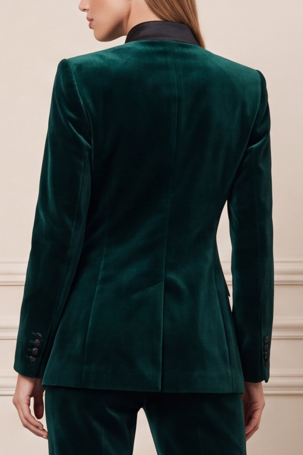 Velvet Dark Green Two Piece Single Breasted High Neck Business Suits