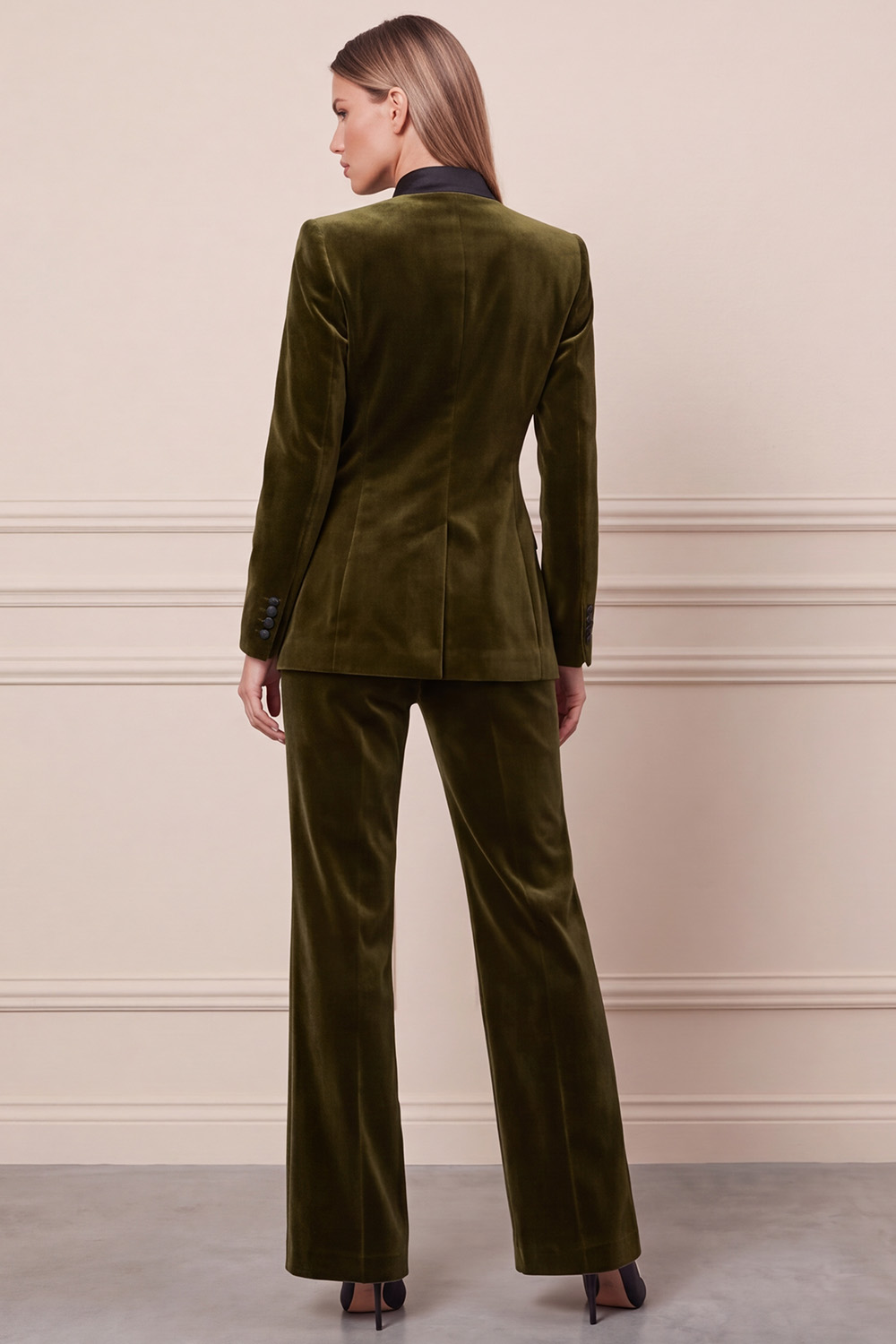 Velvet Dark Green Two Piece Single Breasted High Neck Business Suits
