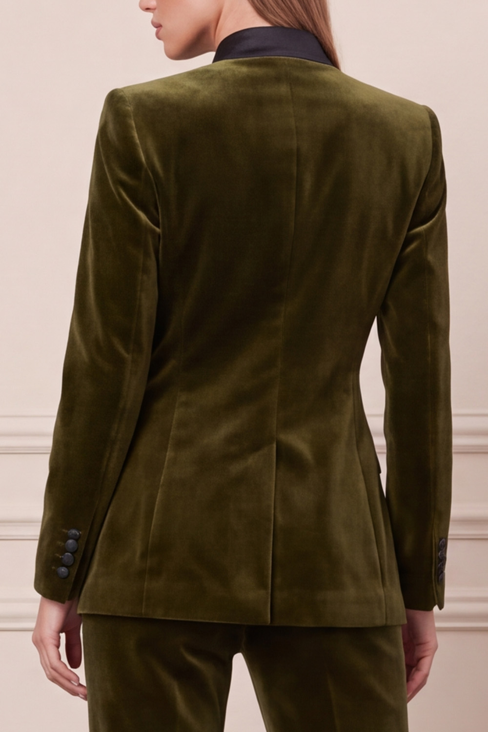 Velvet Dark Green Two Piece Single Breasted High Neck Business Suits