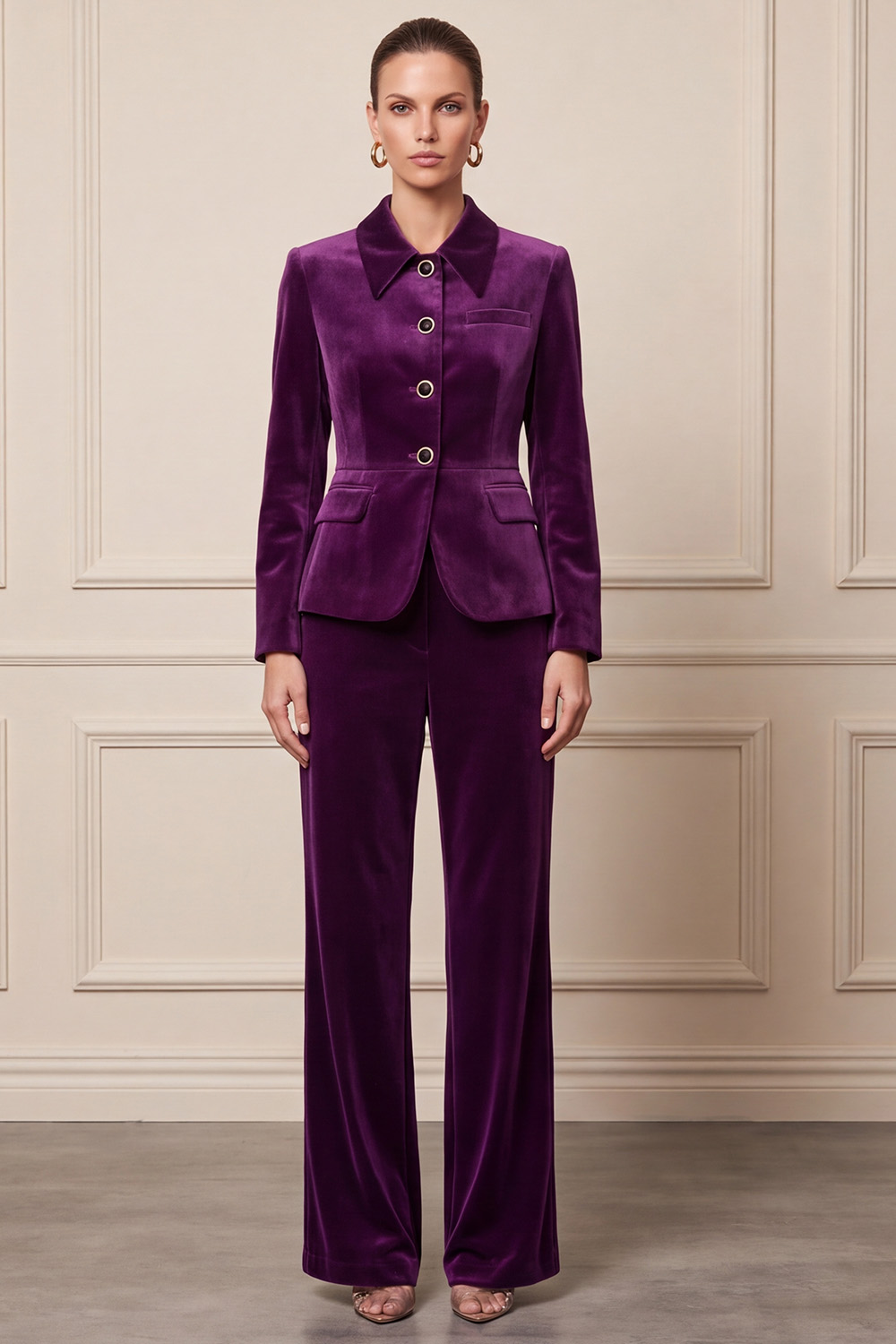 Velvet Purple Two Piece Single Breasted Collar Neck Business Suits 