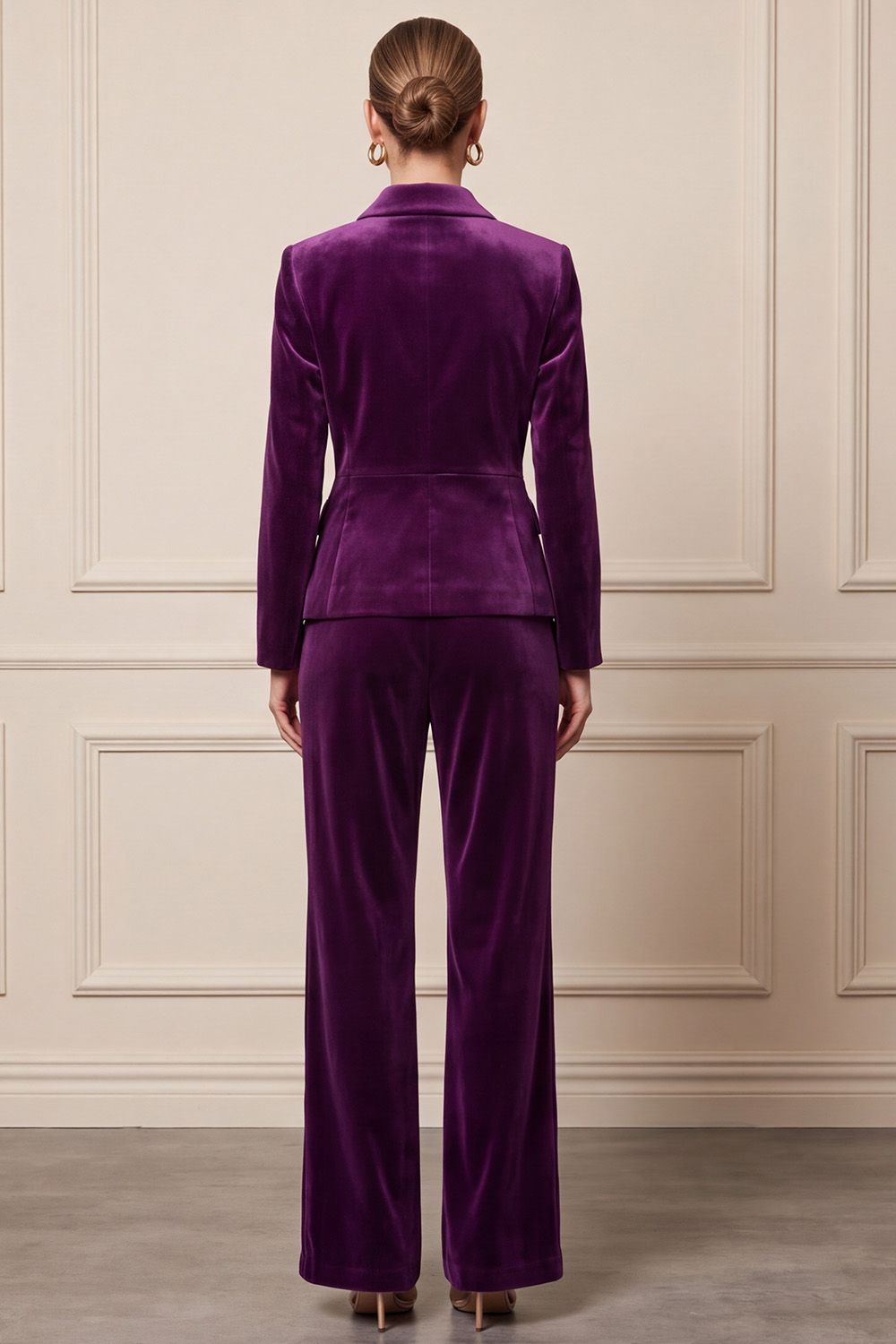 Velvet Purple Two Piece Single Breasted Collar Neck Business Suits 