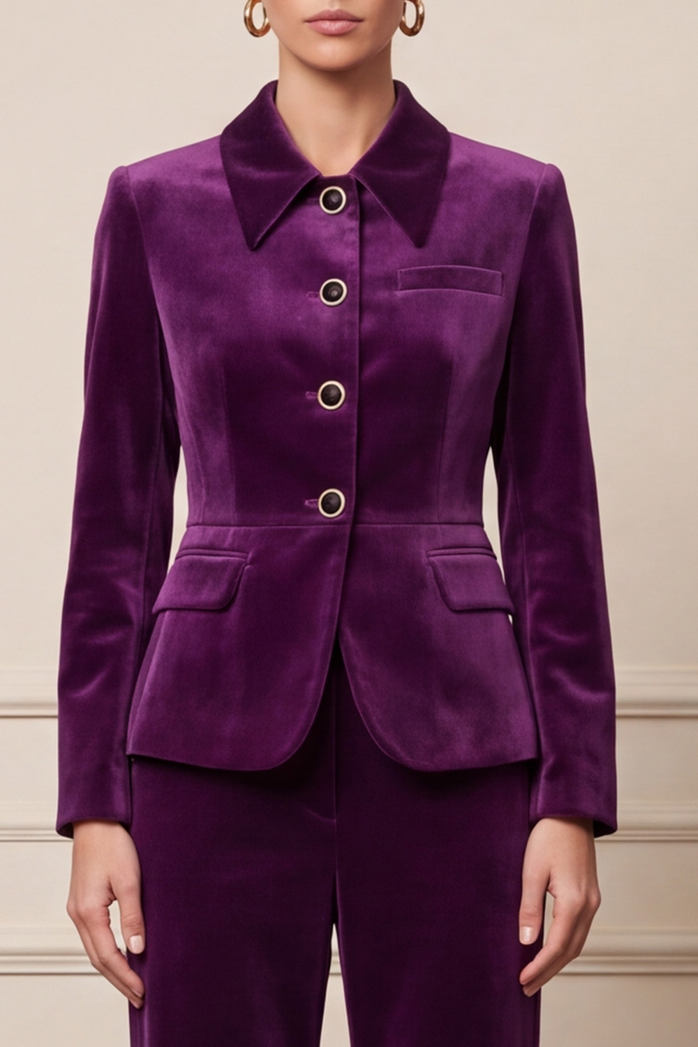 Velvet Purple Two Piece Single Breasted Collar Neck Business Suits 