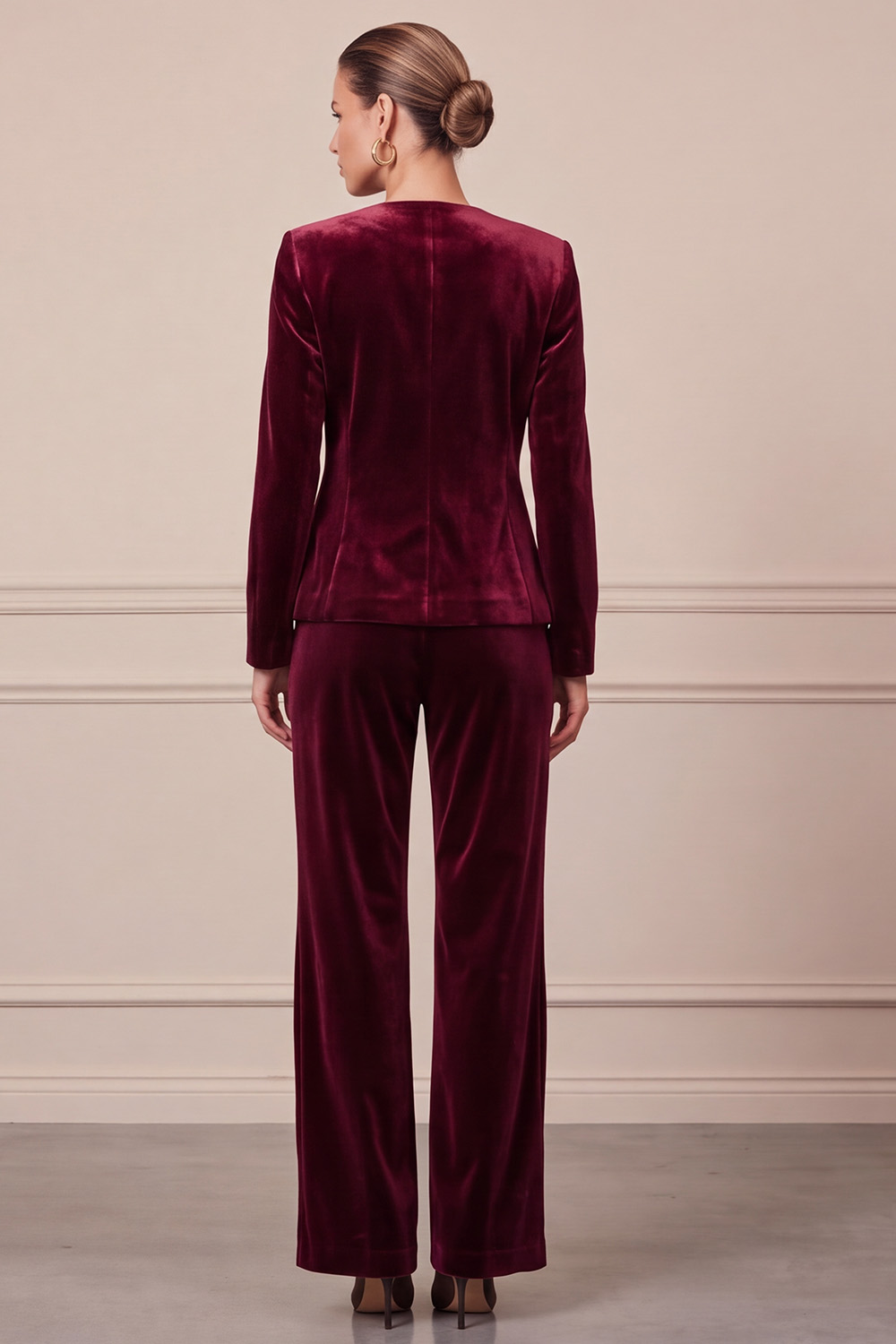 Dark Green Velvet Two Piece Single Breasted Round Neck Business Suits