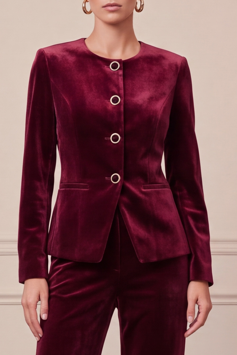 Dark Green Velvet Two Piece Single Breasted Round Neck Business Suits