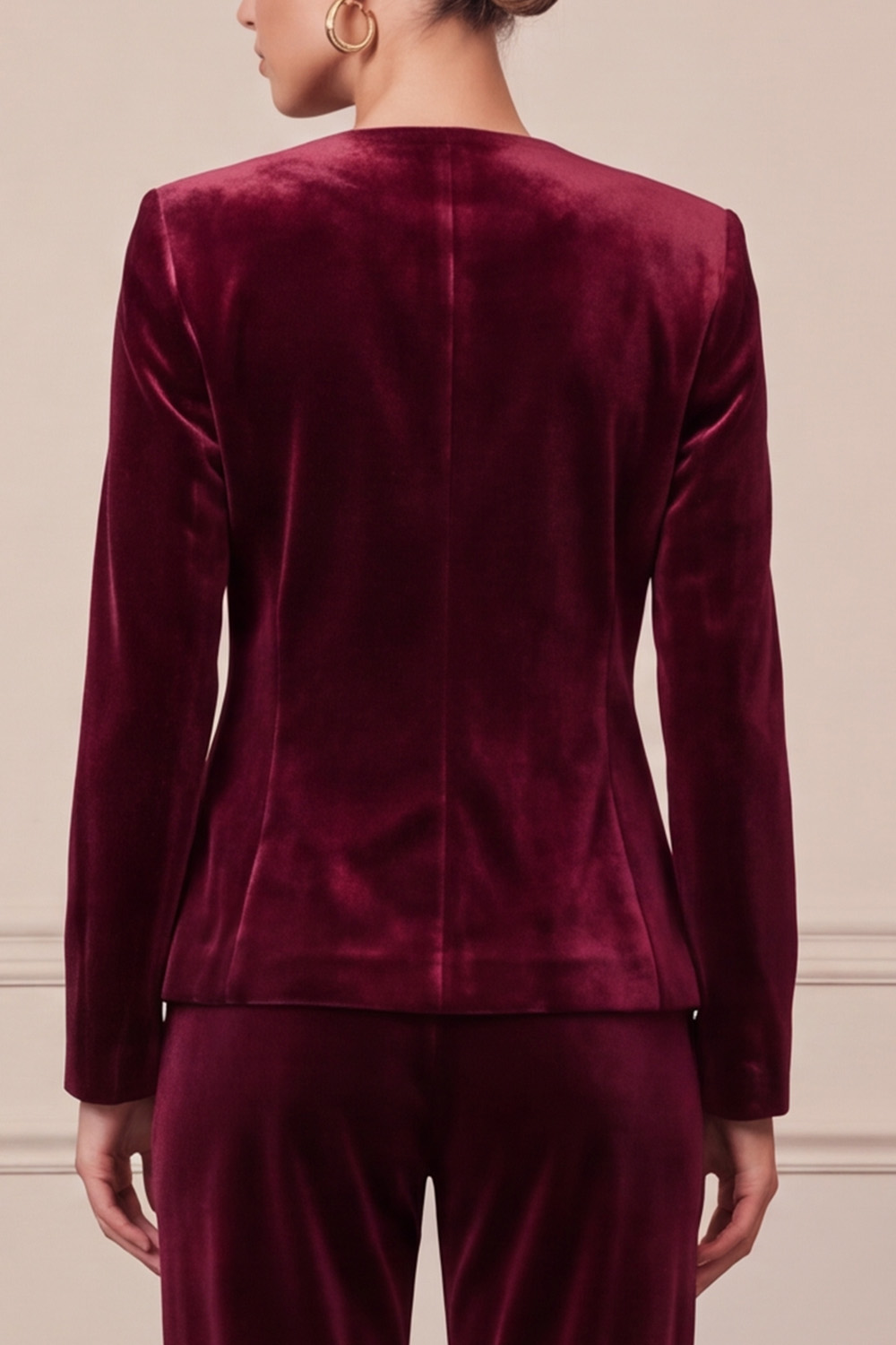 Dark Green Velvet Two Piece Single Breasted Round Neck Business Suits