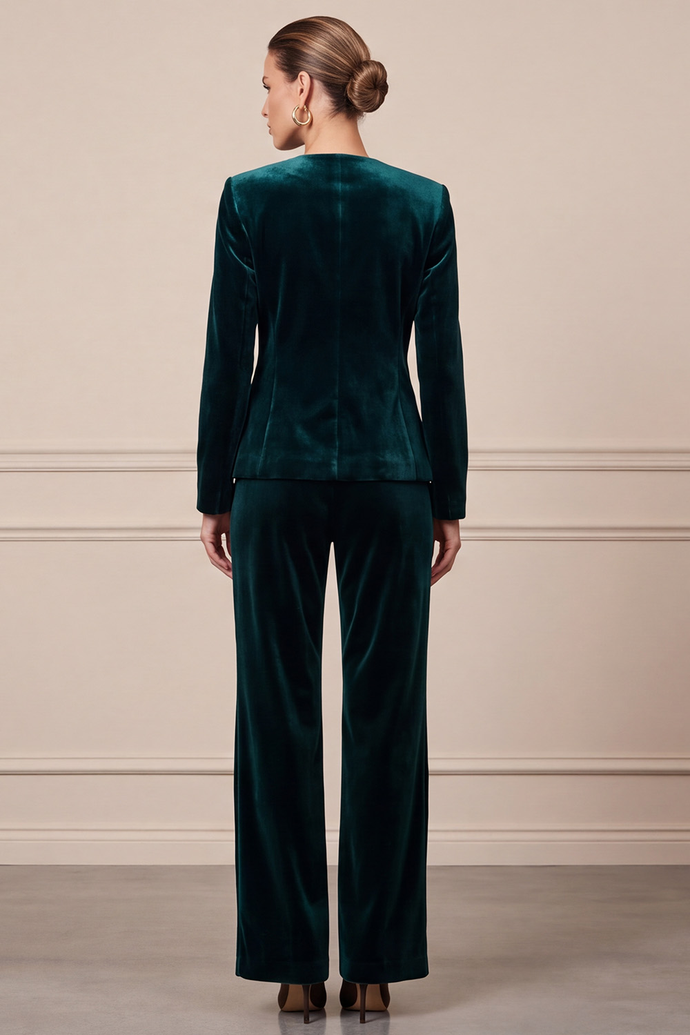 Dark Green Velvet Two Piece Single Breasted Round Neck Business Suits