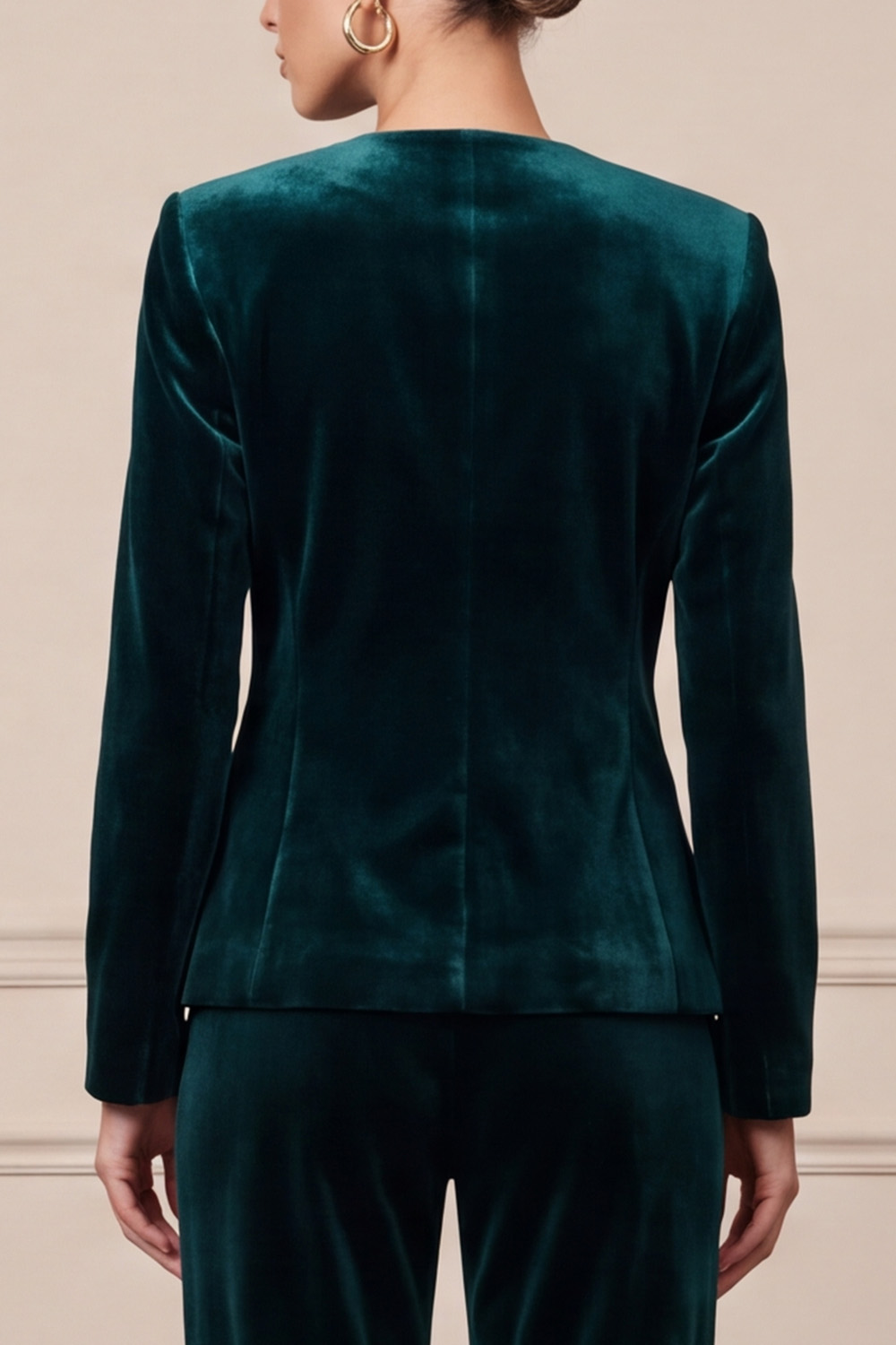 Dark Green Velvet Two Piece Single Breasted Round Neck Business Suits