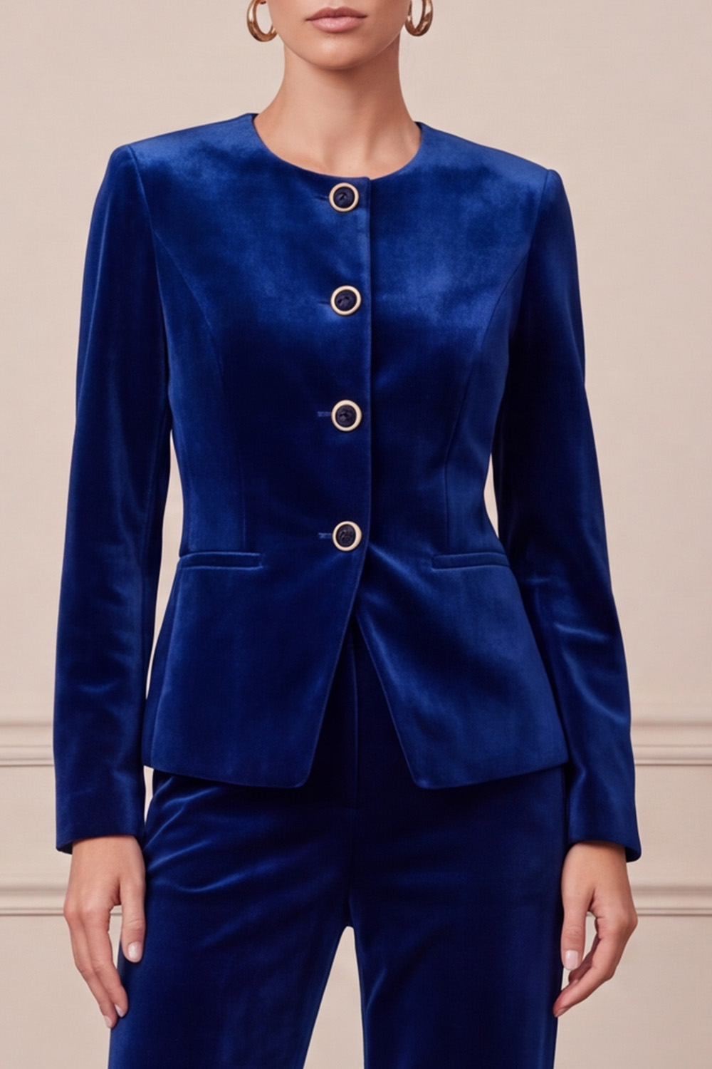 Dark Green Velvet Two Piece Single Breasted Round Neck Business Suits