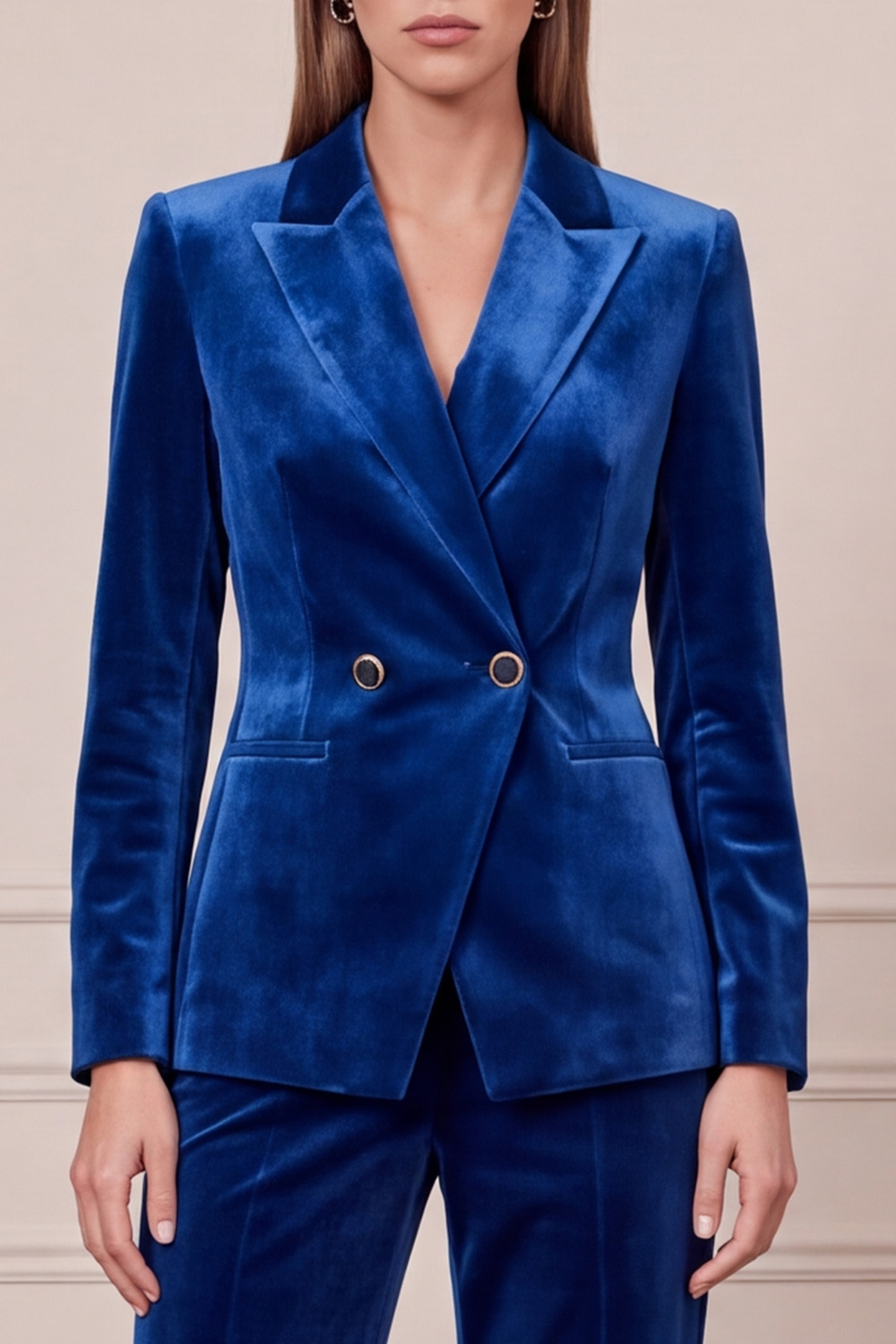 Velvet Royal Blue Two Piece Double Breasted Peak Lapel Business Suits