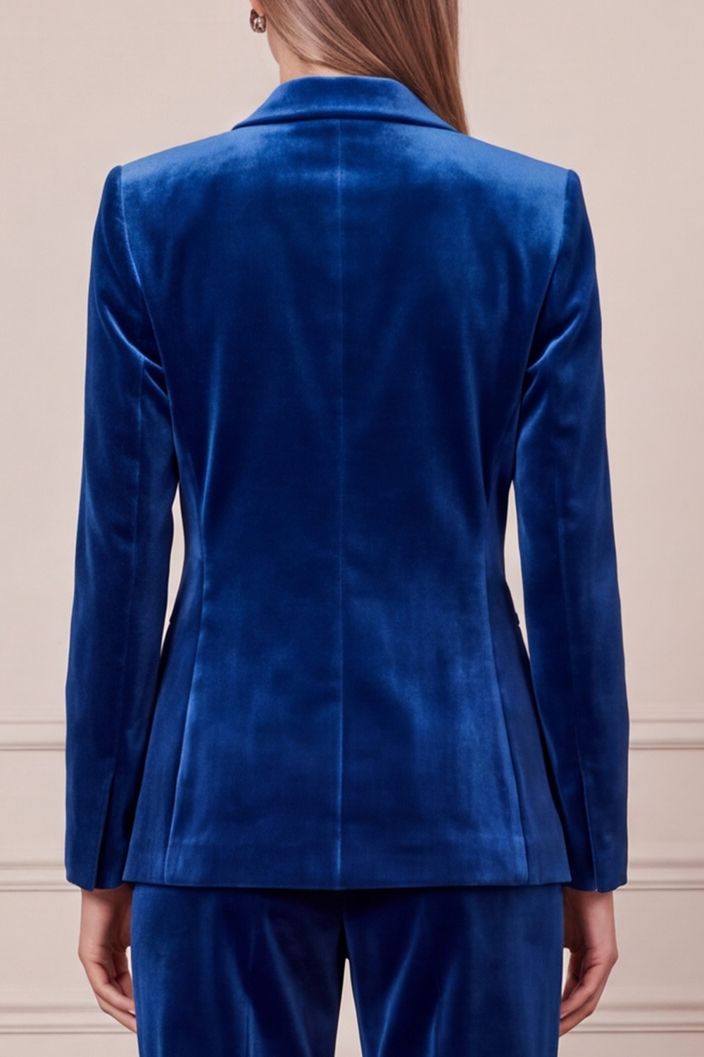 Velvet Royal Blue Two Piece Double Breasted Peak Lapel Business Suits