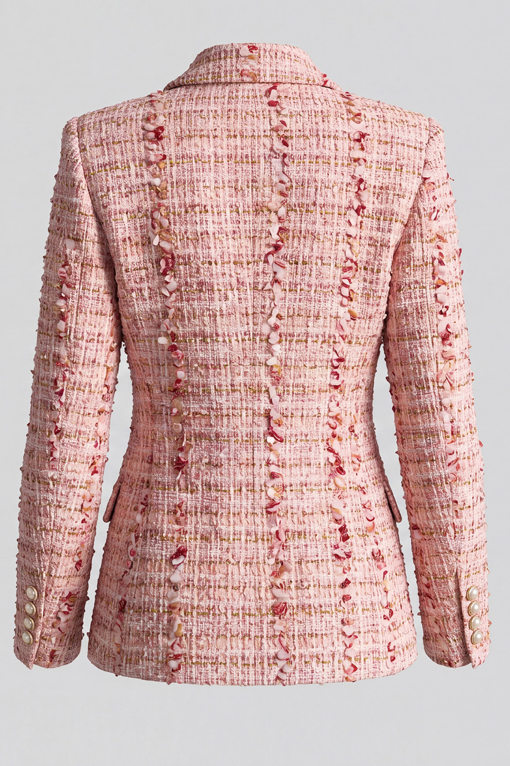Pink Peak Lapel Double Breasted Long Sleeves Tweed Pageant Interview Outfits