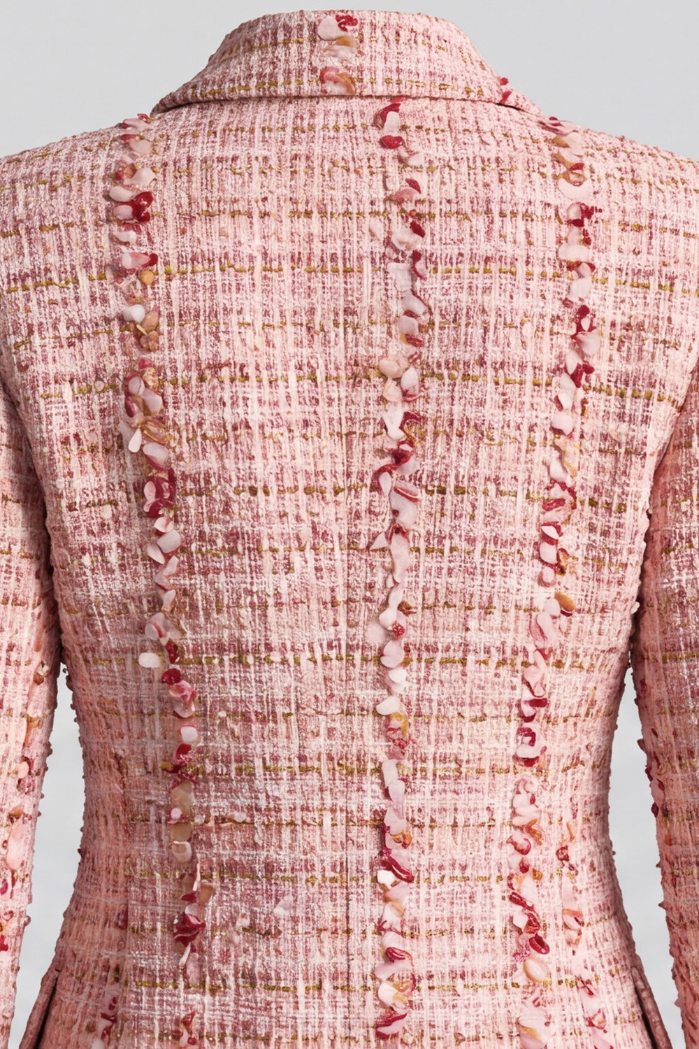Pink Peak Lapel Double Breasted Long Sleeves Tweed Pageant Interview Outfits