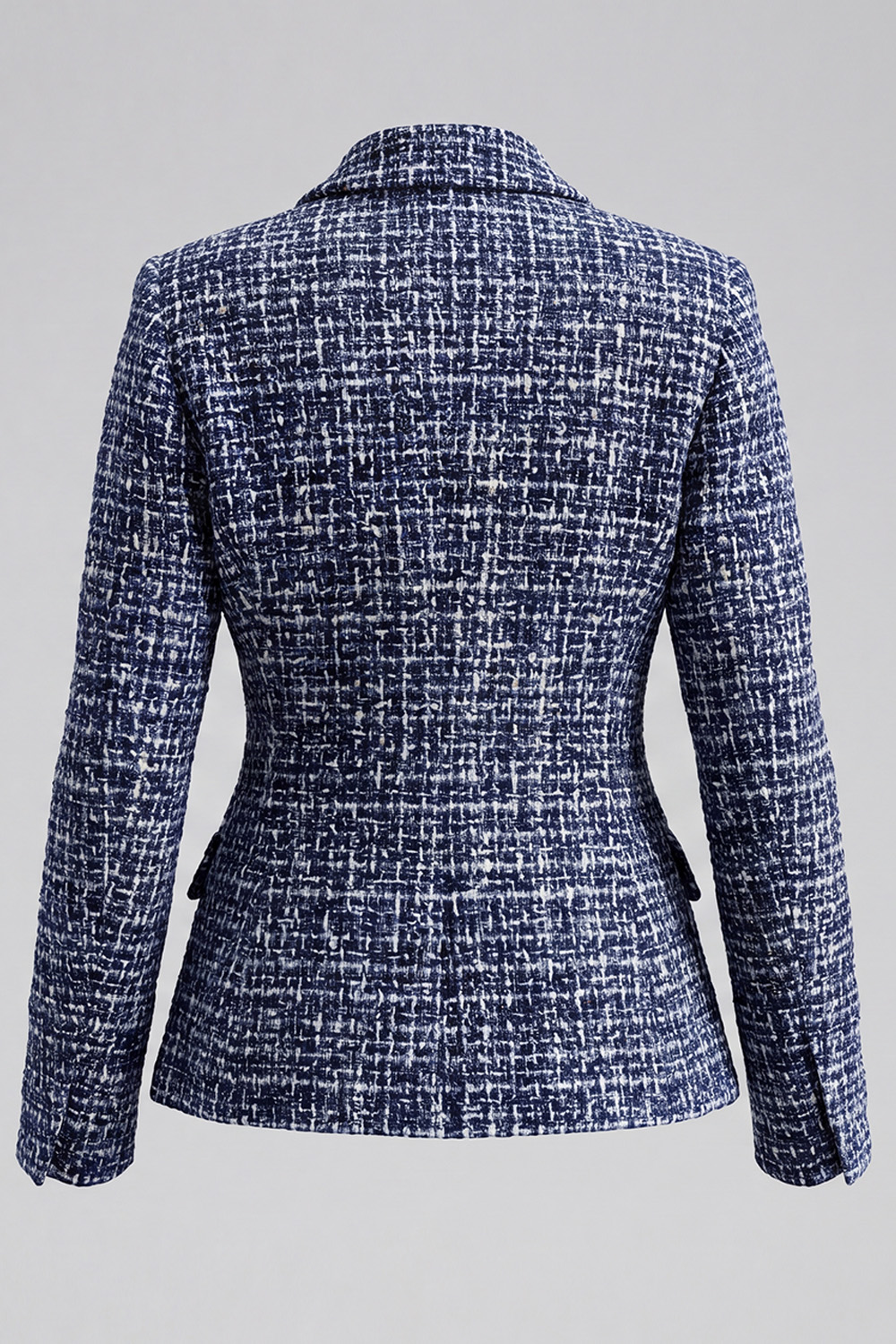 Navy Double Breasted Peak Lapel Long Sleeves Tweed Pageant Interview Outfits