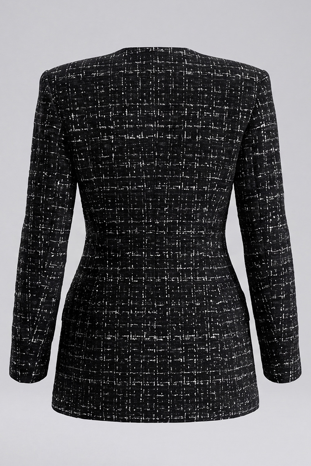 Black V-Neck Single Breasted Long Sleeves Tweed Pageant Interview Outfits