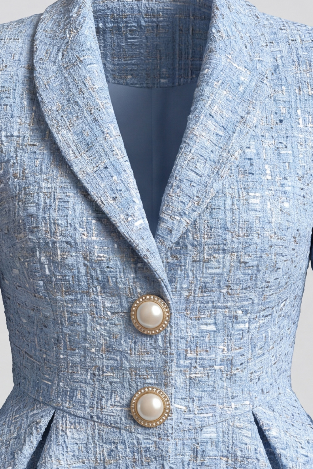 Light Blue Ruffled Shawl Lapel Single Breasted Long Sleeves Tweed Pageant Interview Outfits