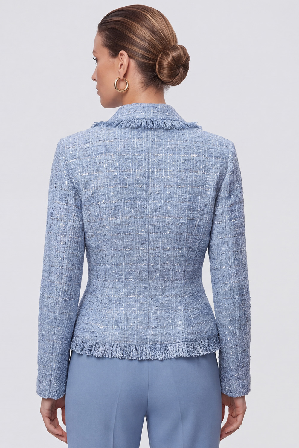 Light Blue Shawl Lapel Single Breasted Long Sleeves Tweed Pageant Interview Outfits