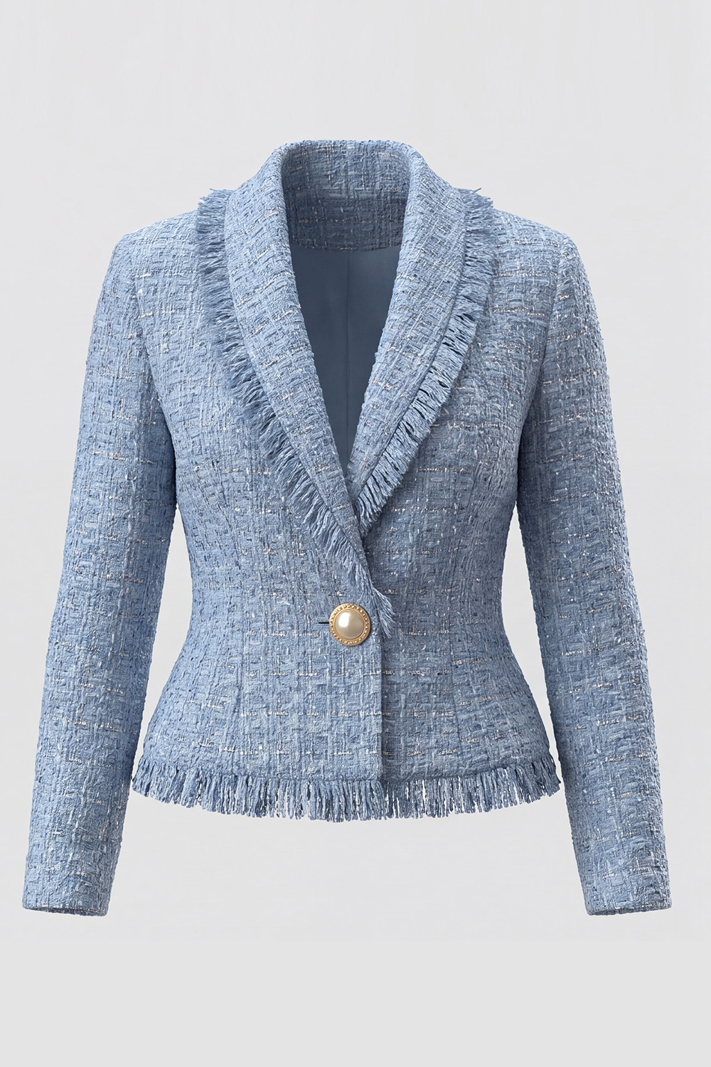 Light Blue Shawl Lapel Single Breasted Long Sleeves Tweed Pageant Interview Outfits