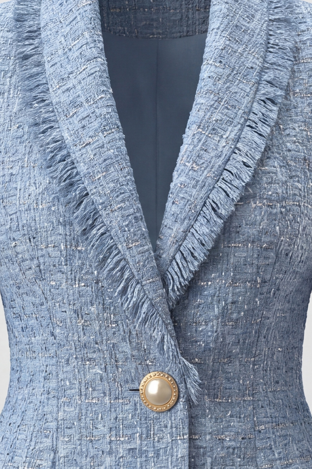 Light Blue Shawl Lapel Single Breasted Long Sleeves Tweed Pageant Interview Outfits