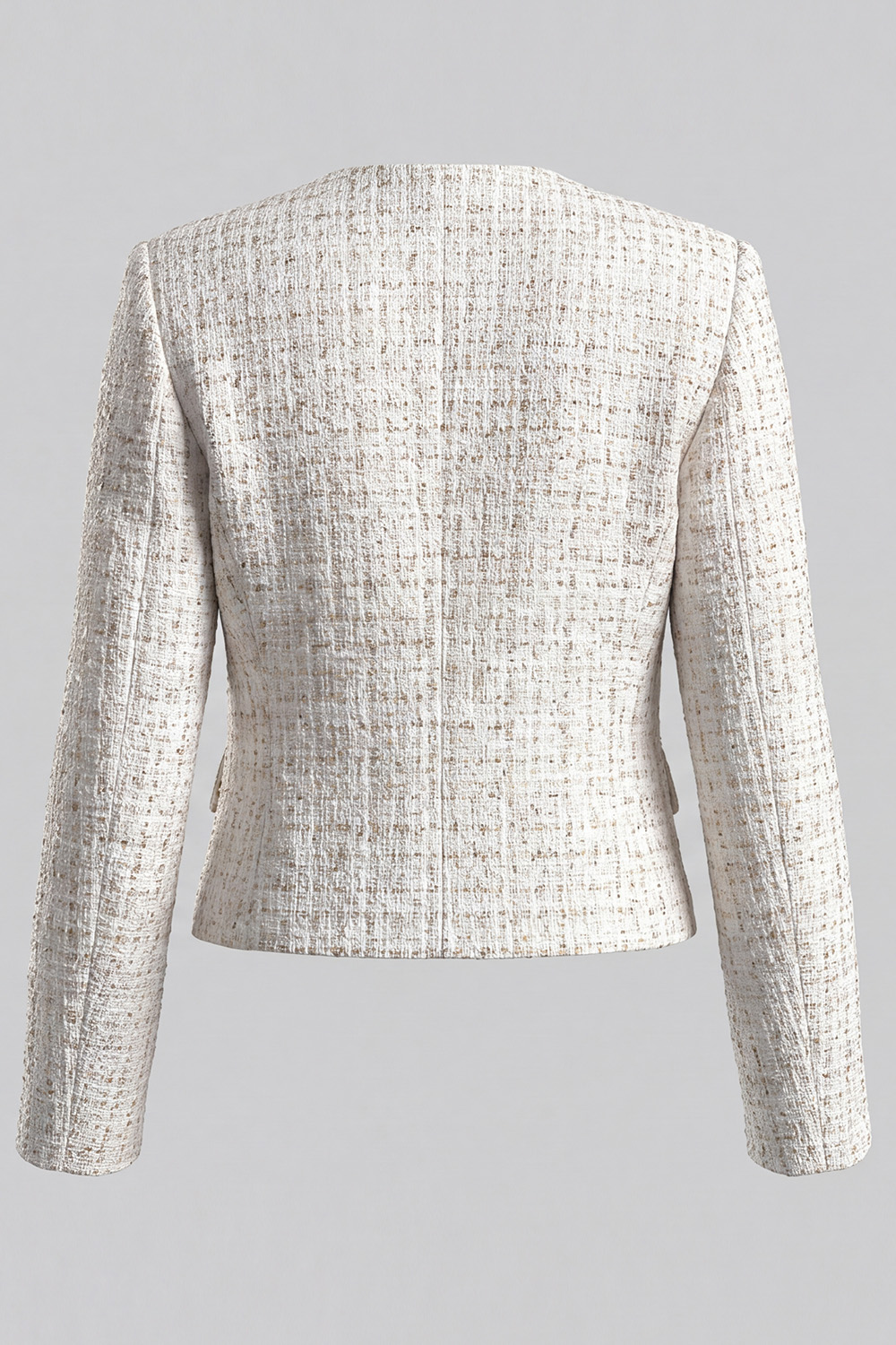 Ivory Round Neck Double Breasted Long Sleeves Tweed Pageant Interview Outfits