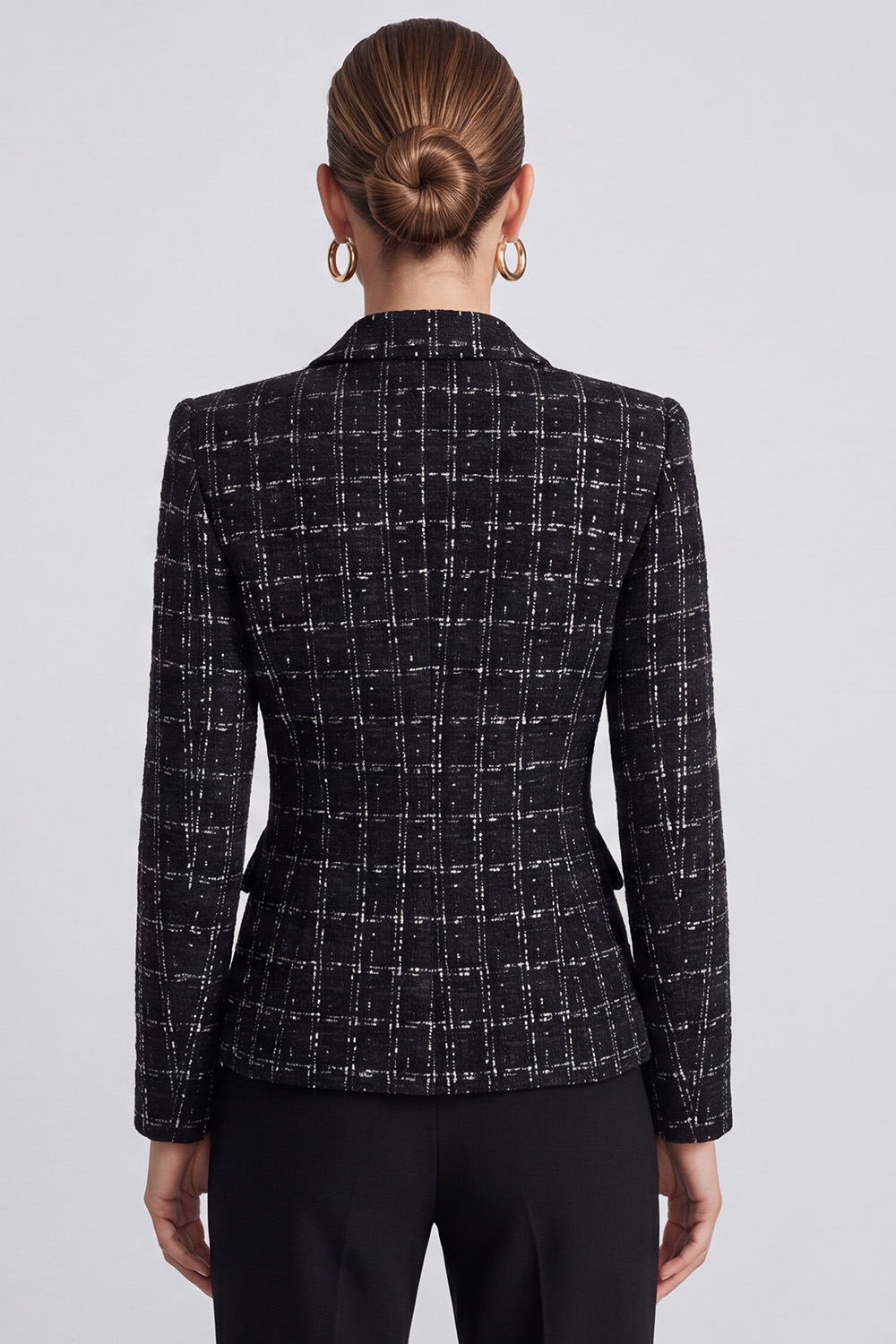 Black Single Breasted Peak Lapel Long Sleeves Tweed Pageant Interview Outfits