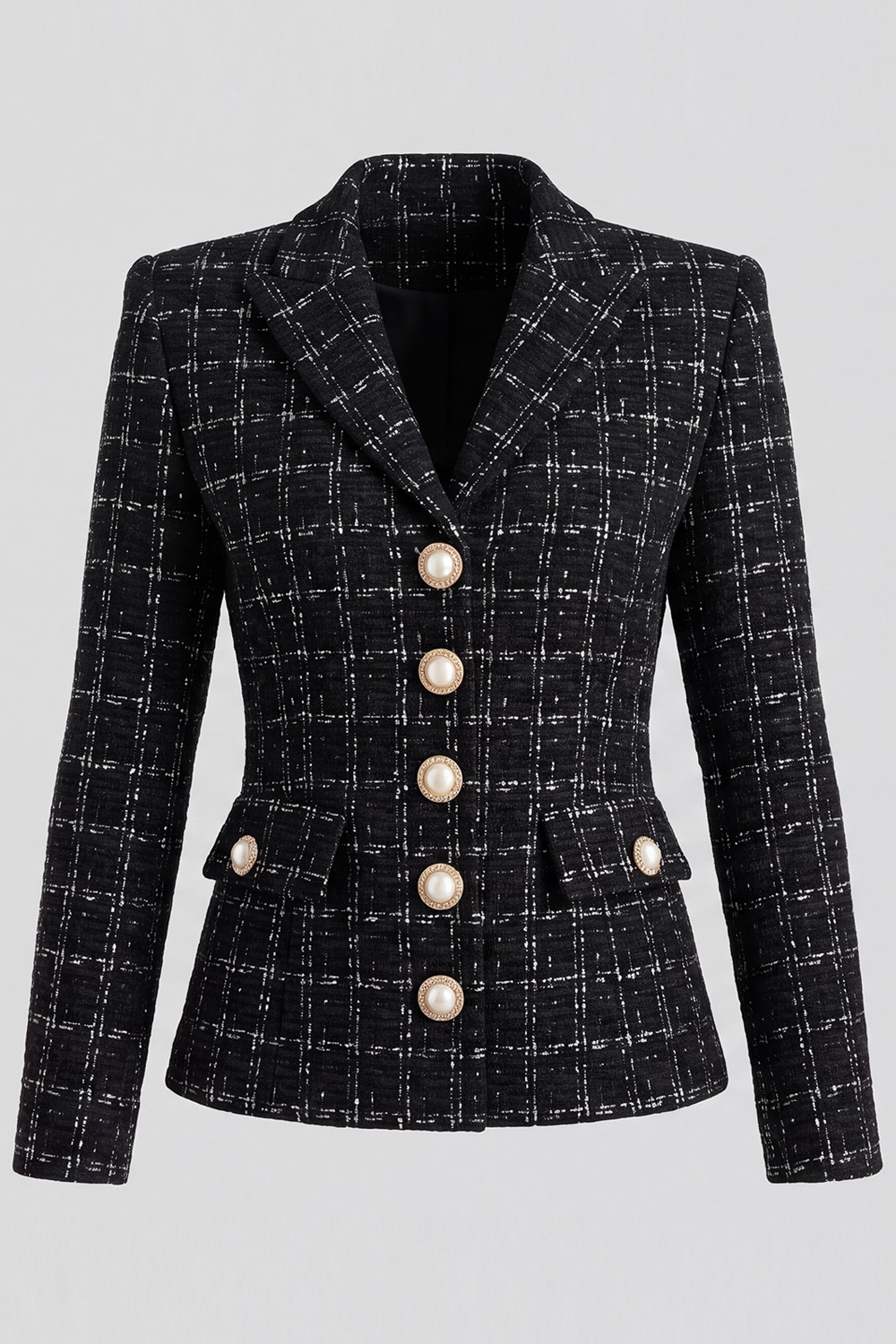 Black Single Breasted Peak Lapel Long Sleeves Tweed Pageant Interview Outfits