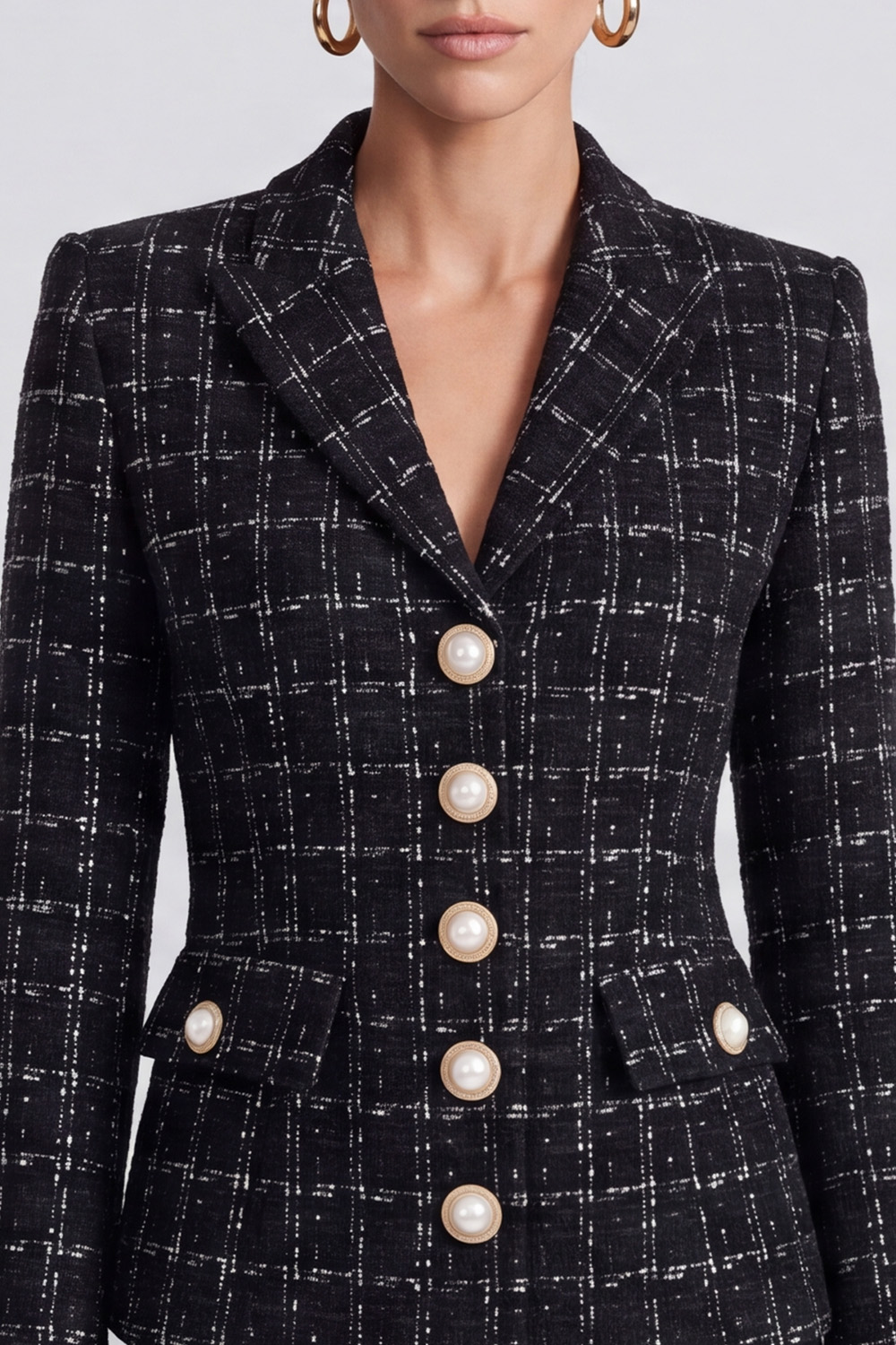 Black Single Breasted Peak Lapel Long Sleeves Tweed Pageant Interview Outfits
