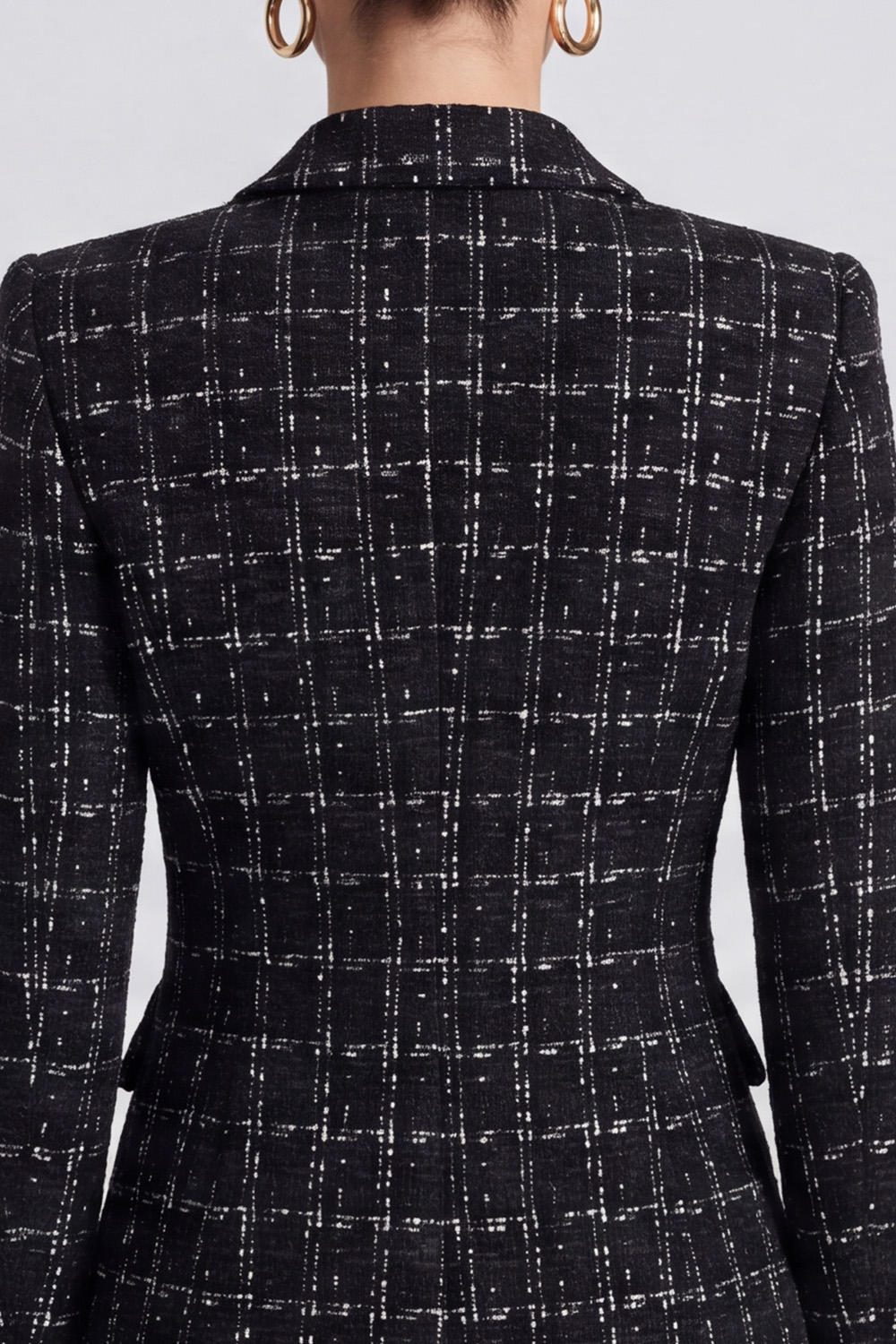 Black Single Breasted Peak Lapel Long Sleeves Tweed Pageant Interview Outfits