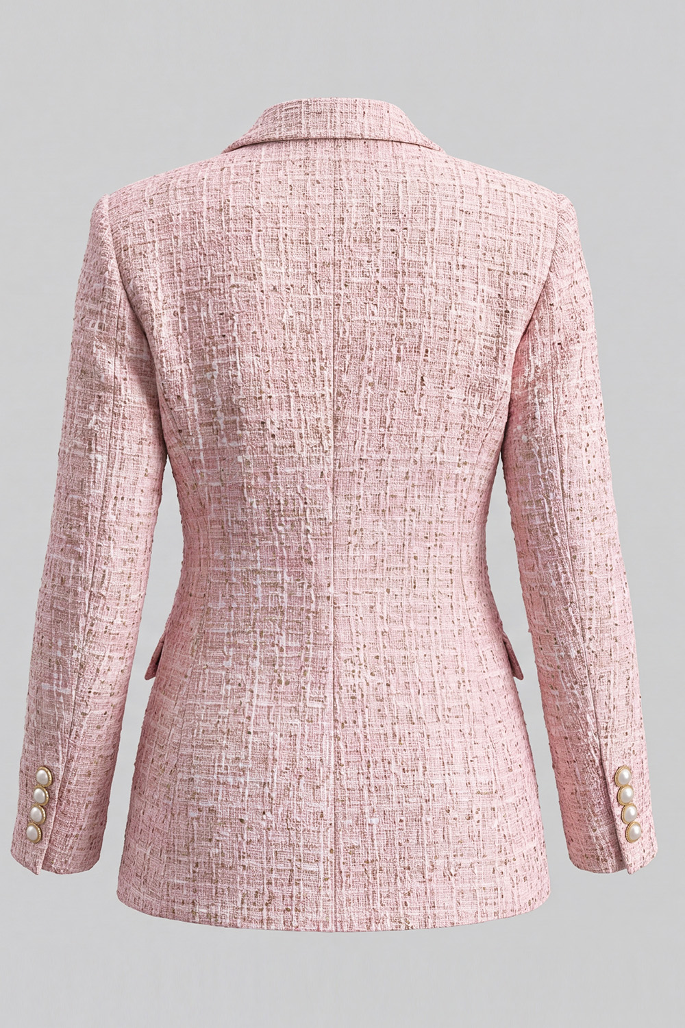 Pink Peak Lapel Double Breasted Long Sleeves Tweed Pageant Interview Outfits