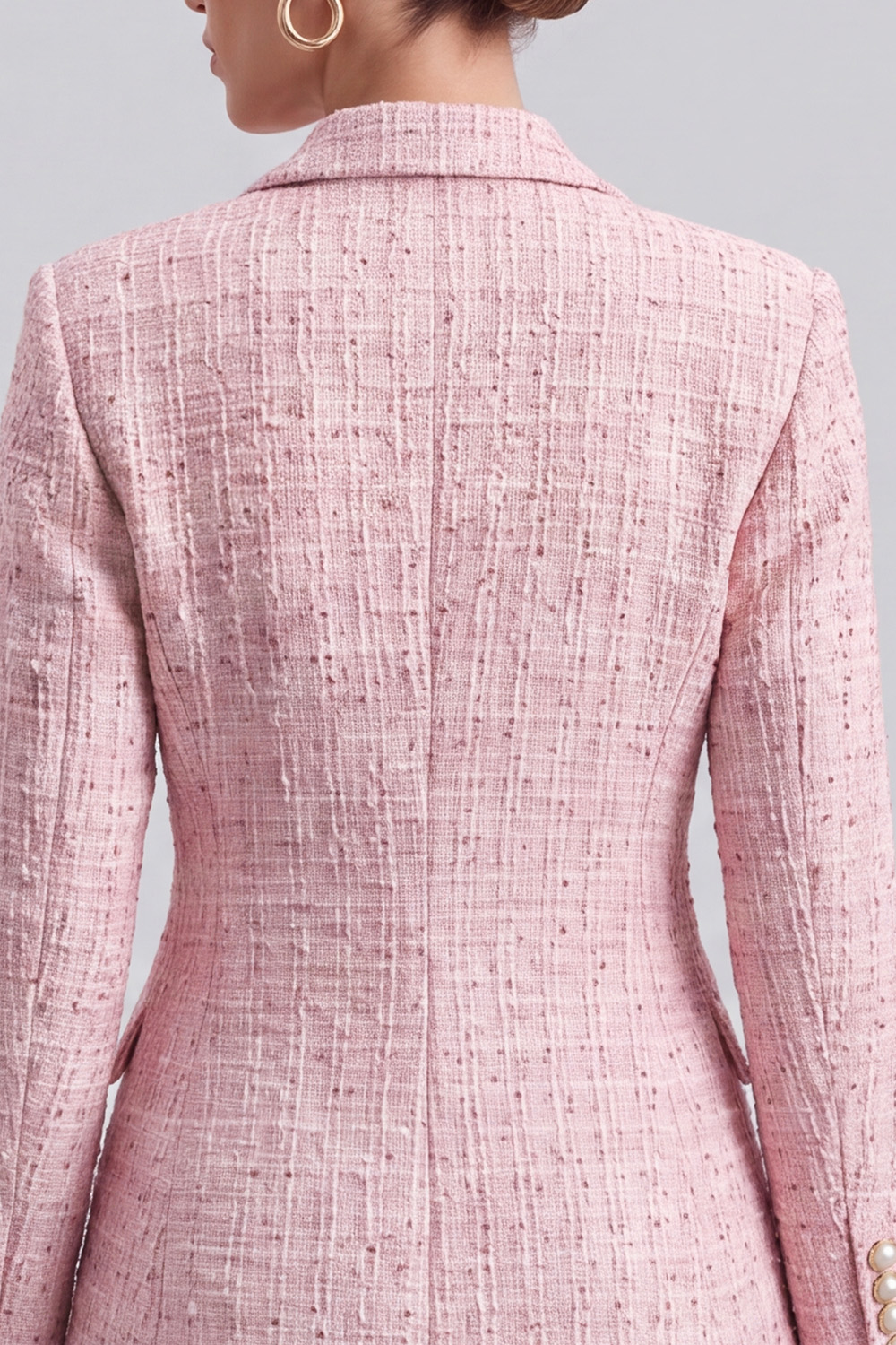Pink Peak Lapel Double Breasted Long Sleeves Tweed Pageant Interview Outfits