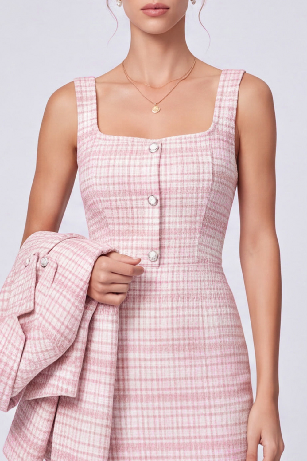 Pink 2 Piece Pencil Midi Homecoming Suits with Covered Button