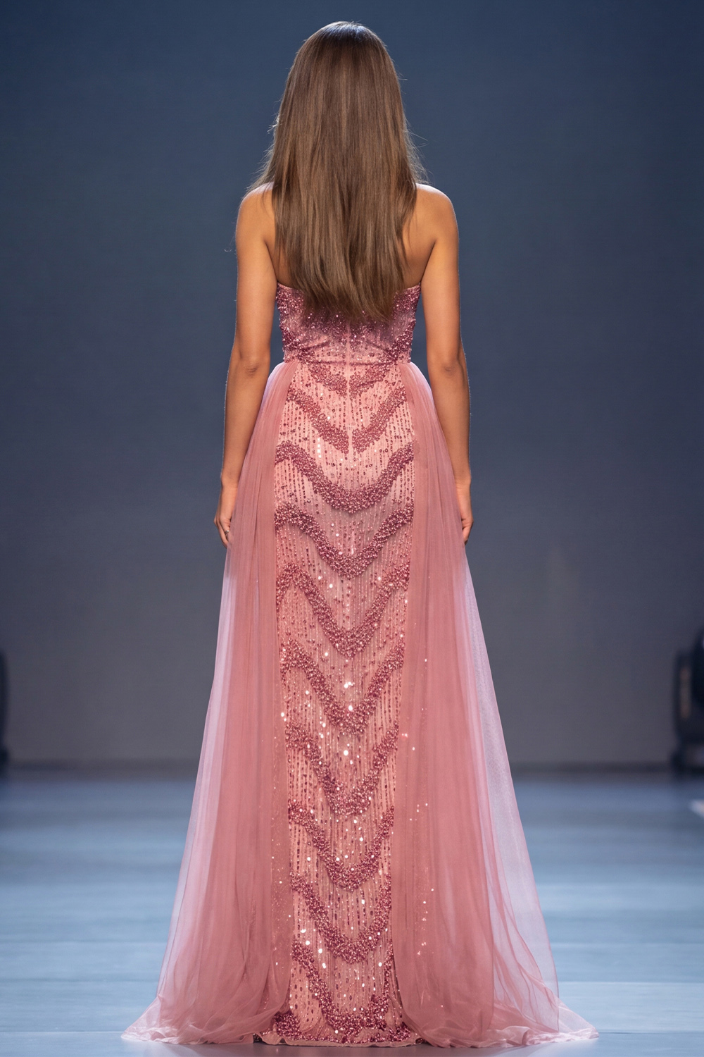 Sheath Dusty Rose Sparkly Beaded Sequin Strapless Long Pageant Dress with Slit