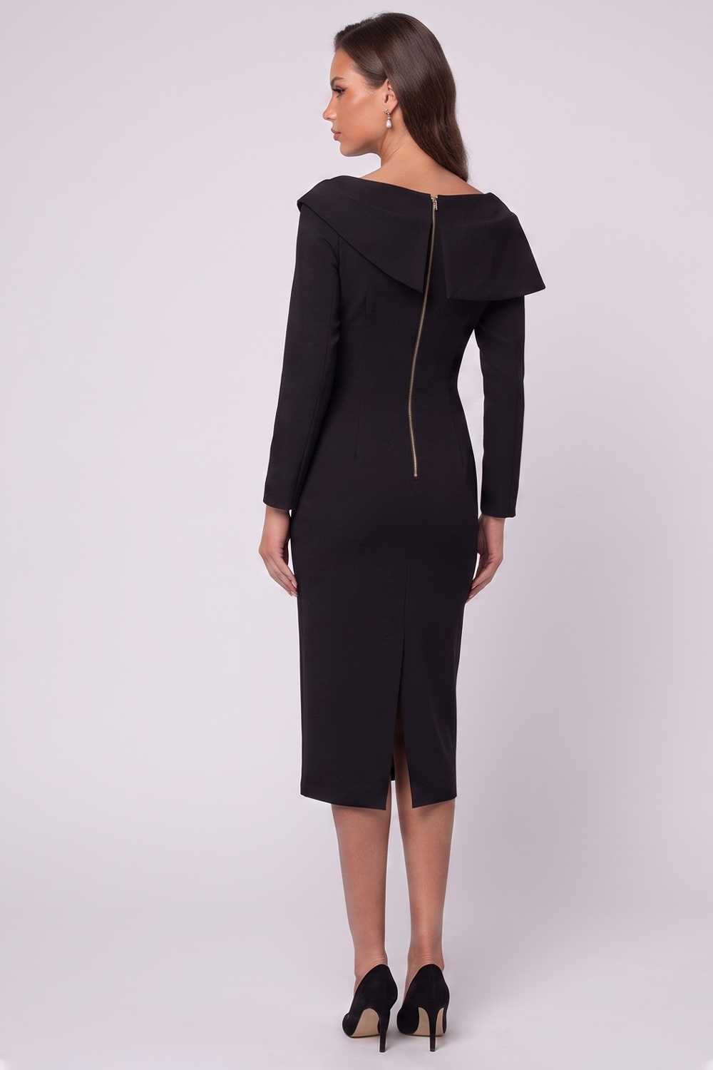 Black Bodycon Midi Work Dress with Slit