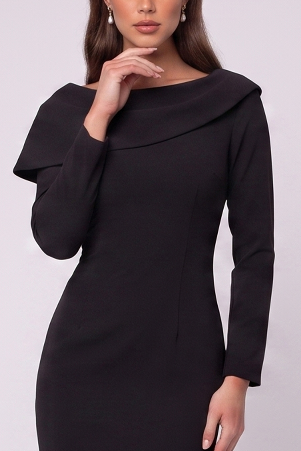 Black Bodycon Midi Work Dress with Slit