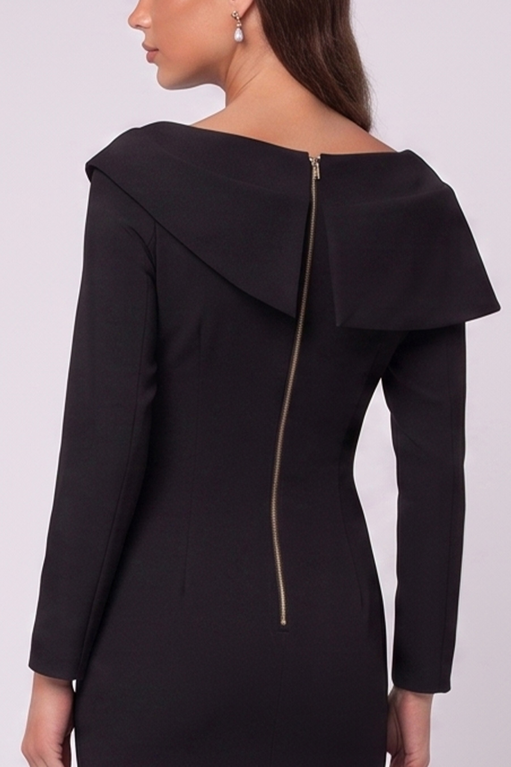 Black Bodycon Midi Work Dress with Slit
