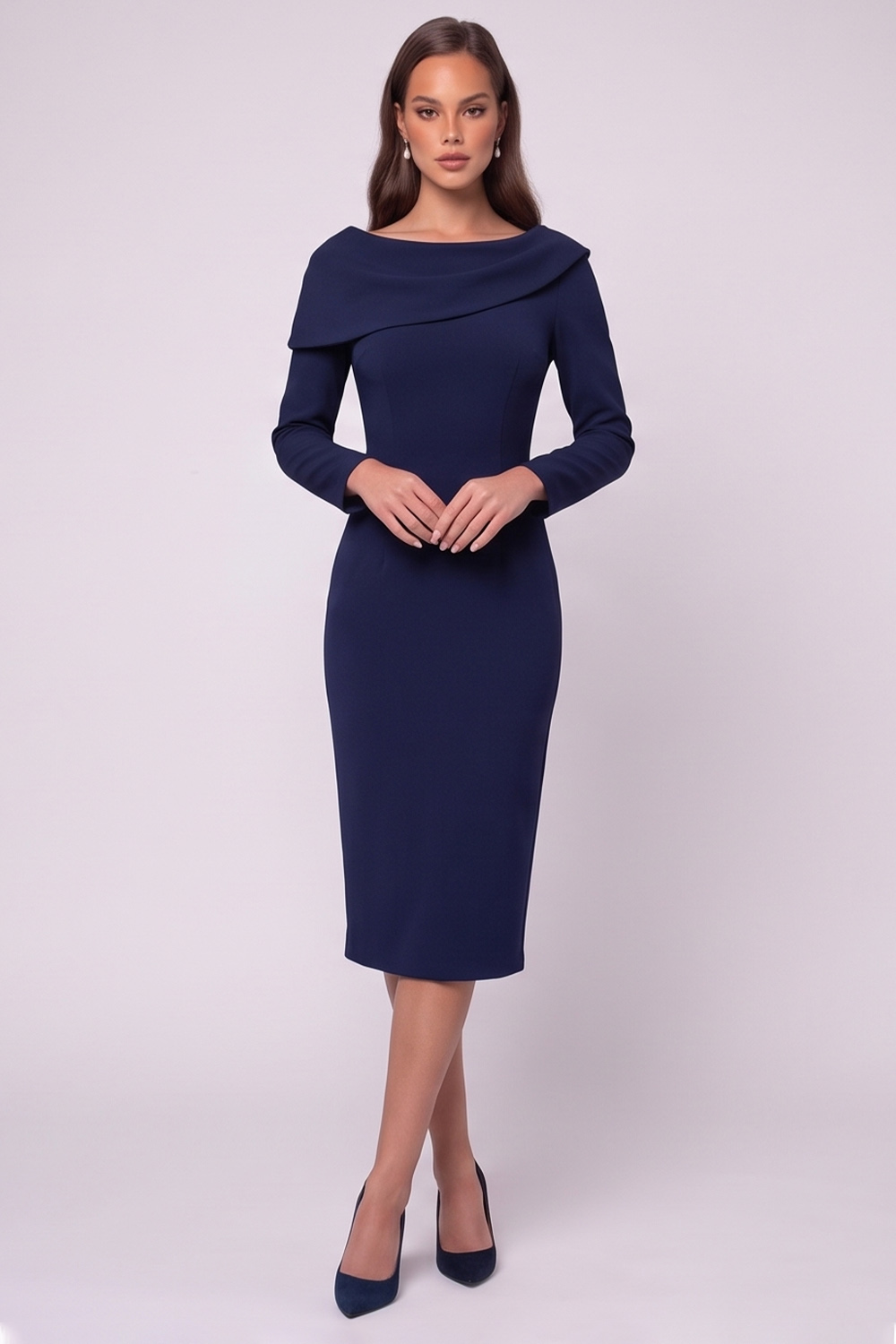 Black Bodycon Midi Work Dress with Slit
