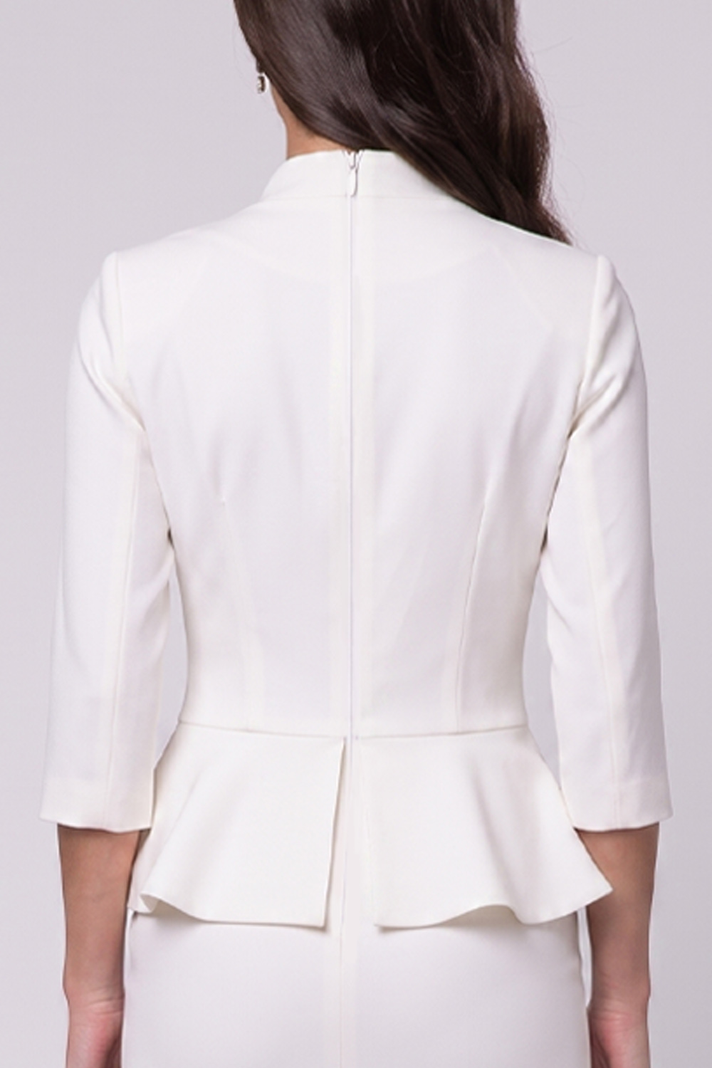 Bodycon White Ruched Ruffled V-Neck 3/4 Sleeves Midi Work Dress with Slit