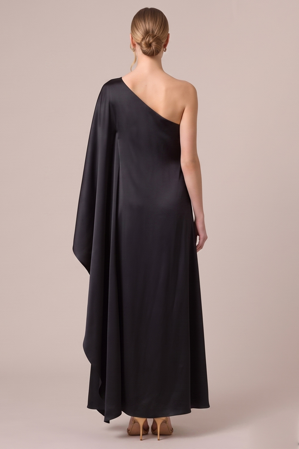 Black Satin Sheath One Shoulder Long Wedding Guest Dress with Slit