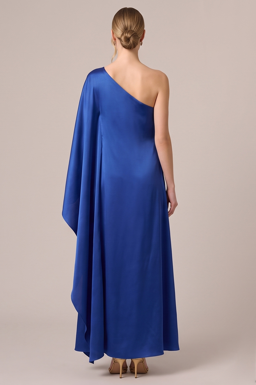 Black Satin Sheath One Shoulder Long Wedding Guest Dress with Slit