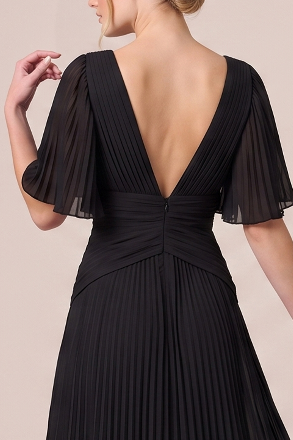 Black A-Line V-Neck Pleated Long Wedding Guest Dress