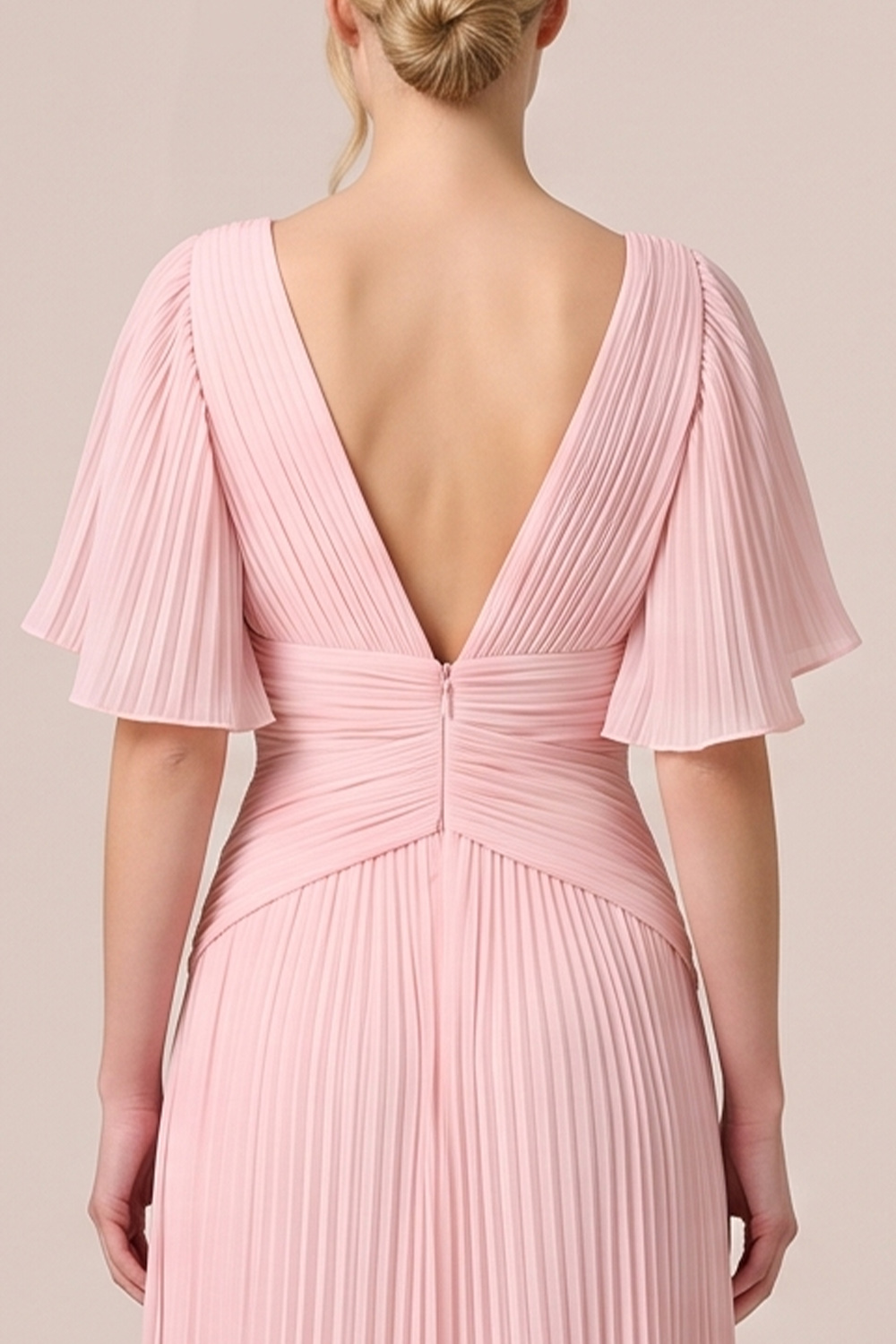 Black A-Line V-Neck Pleated Long Wedding Guest Dress