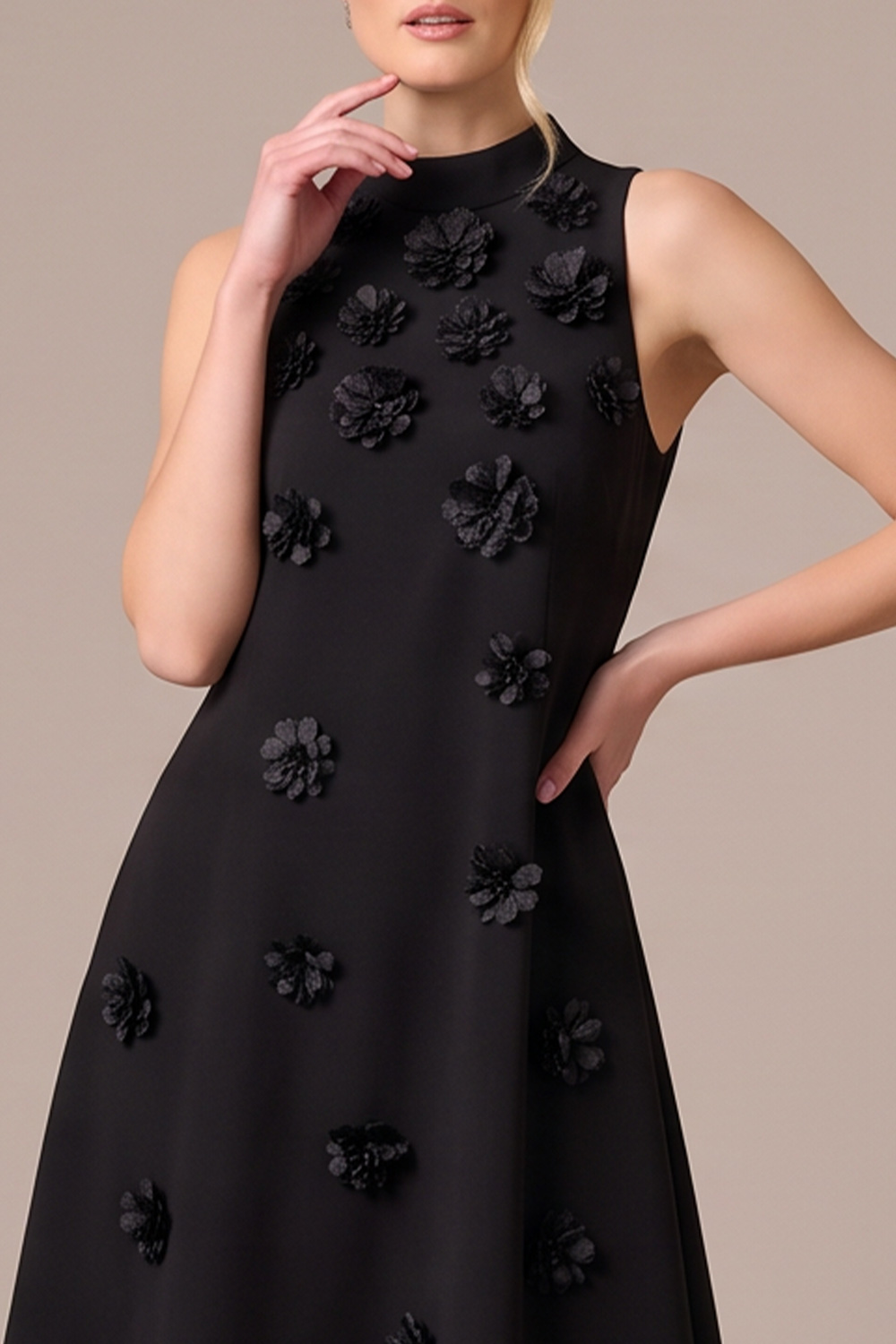 Black A-Line High Neck Long Wedding Guest Dress with 3D Flowers