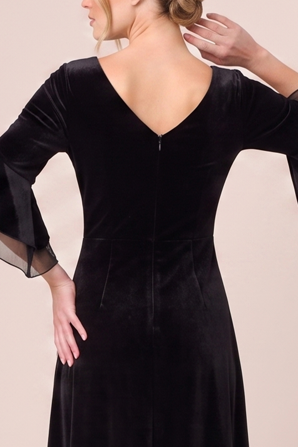 Black A-Line V-Neck Flare Sleeves Midi Holiday Party Dress with Pocket