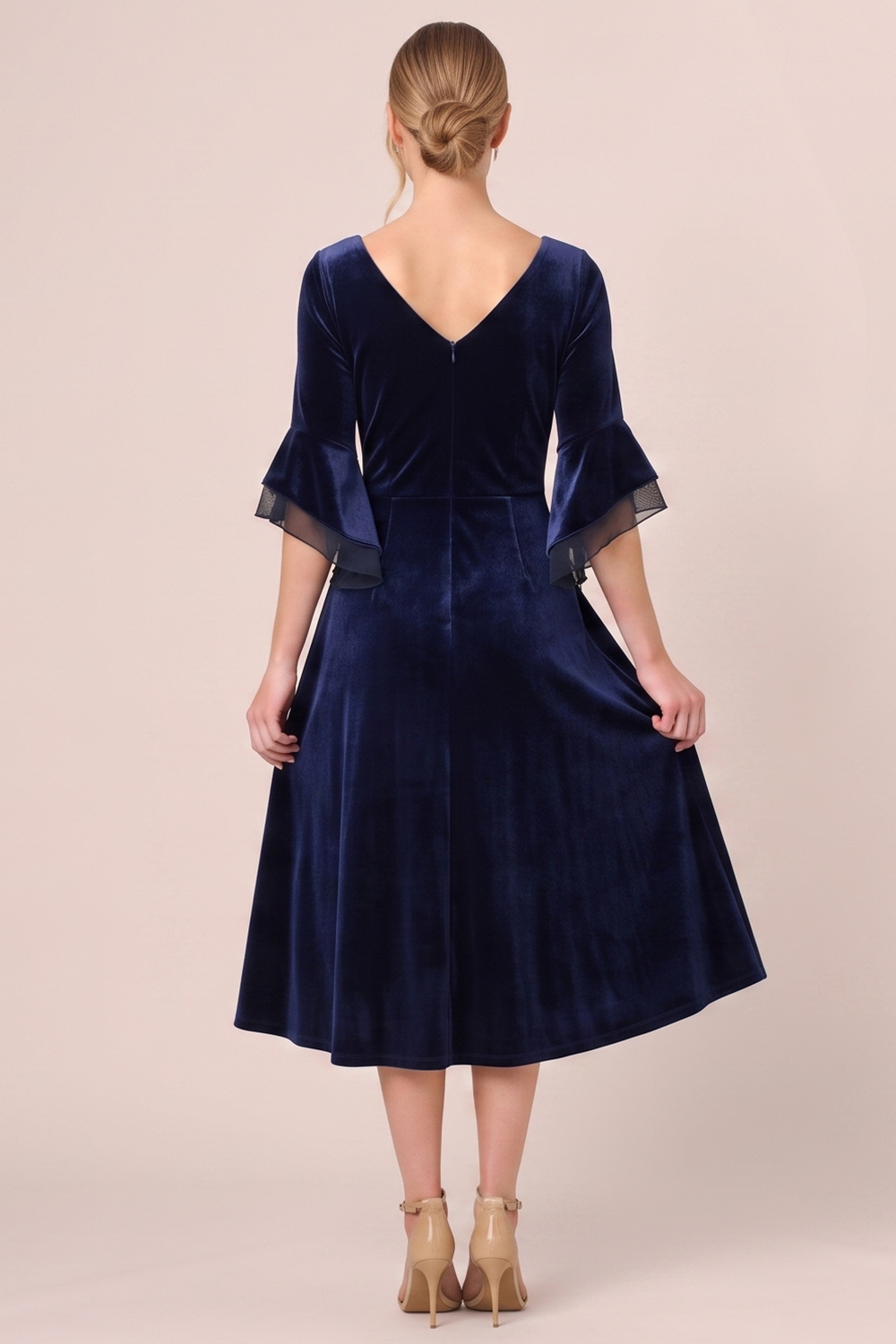 Black A-Line V-Neck Flare Sleeves Midi Holiday Party Dress with Pocket