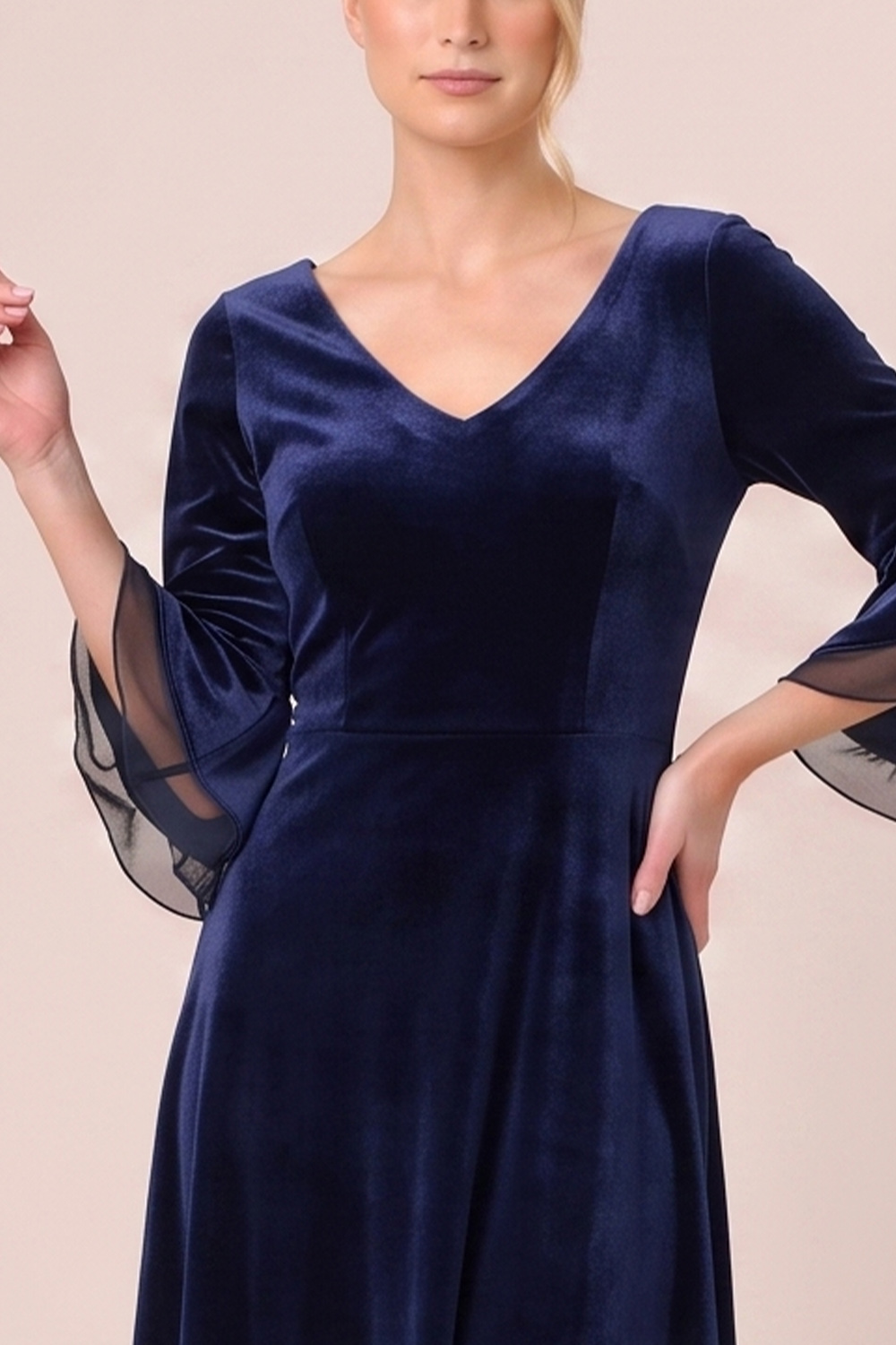 Black A-Line V-Neck Flare Sleeves Midi Holiday Party Dress with Pocket
