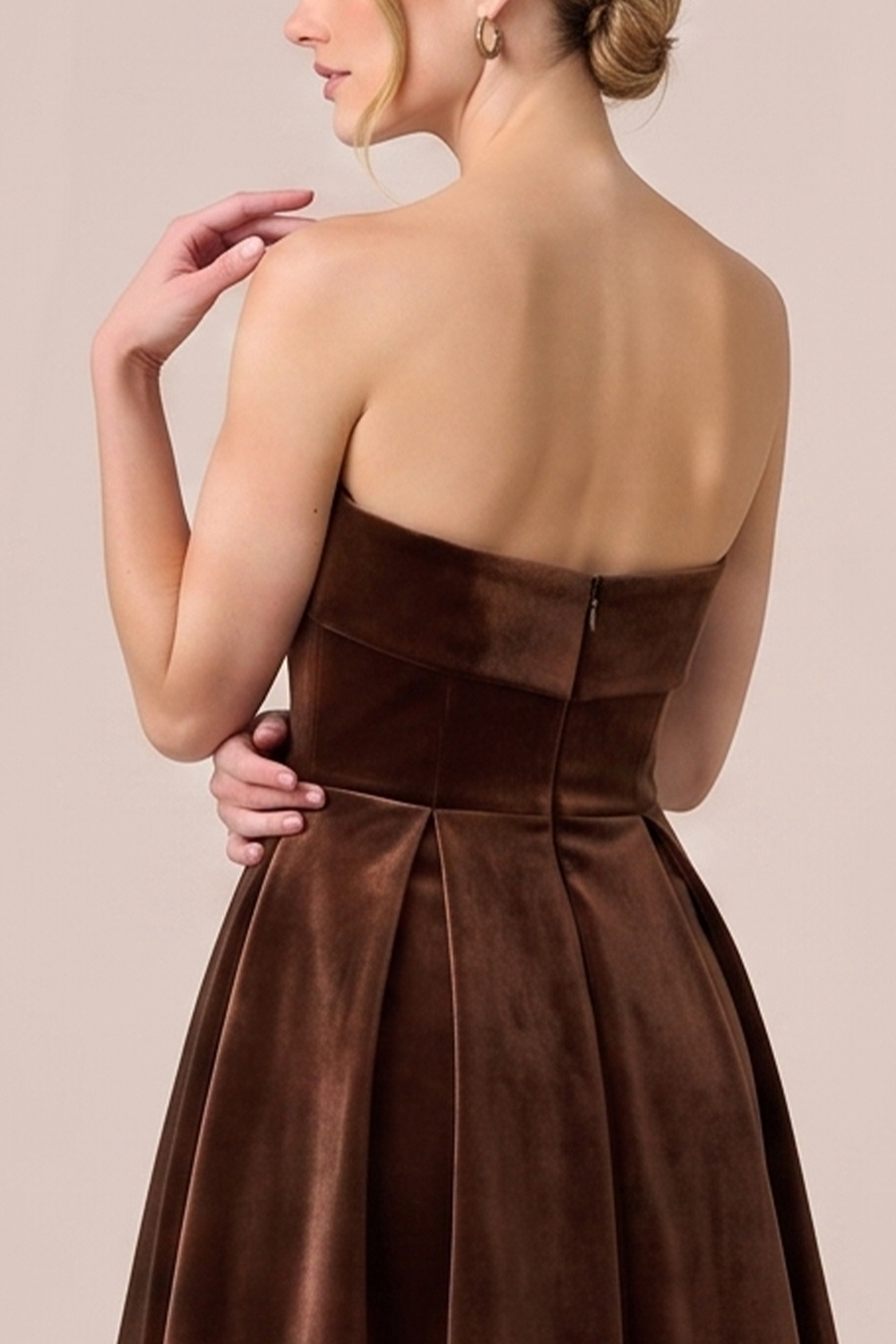 Black A-Line Strapless Velvet Midi Holiday Party Dress
