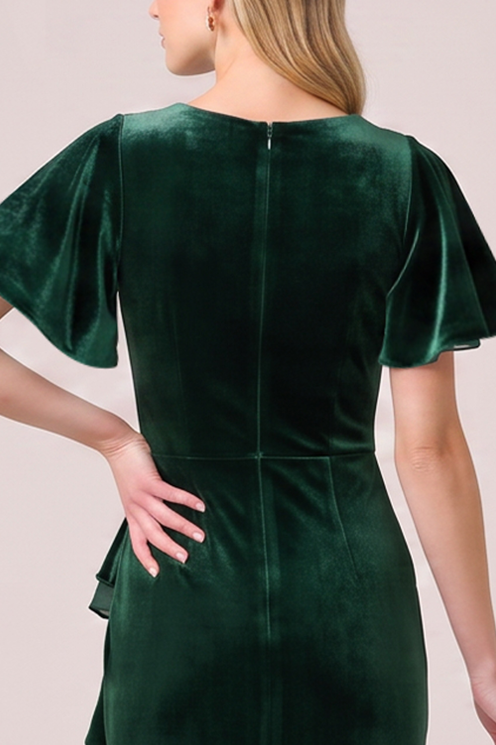 Dark Green Mermaid Ruched High-Low Holiday Party Dress with Ruffles