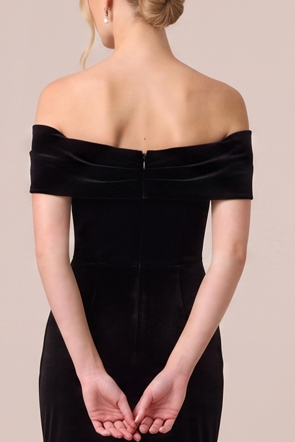 Black Velvet Off the Shoulder Ruched Long Holiday Party Dress with Slit